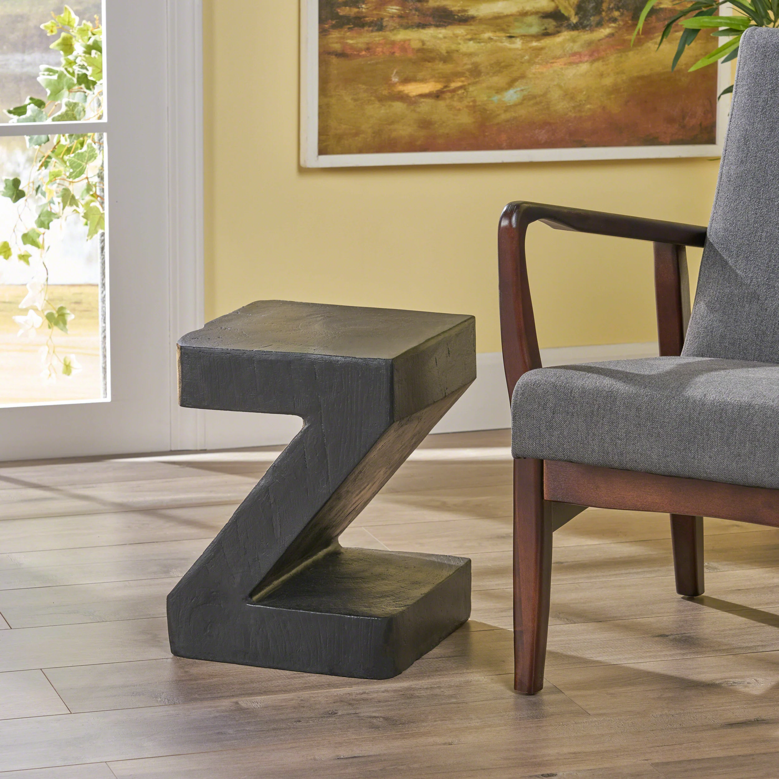 Ligia Modern Z-Shaped Lightweight Concrete Accent Side Table - furnishings