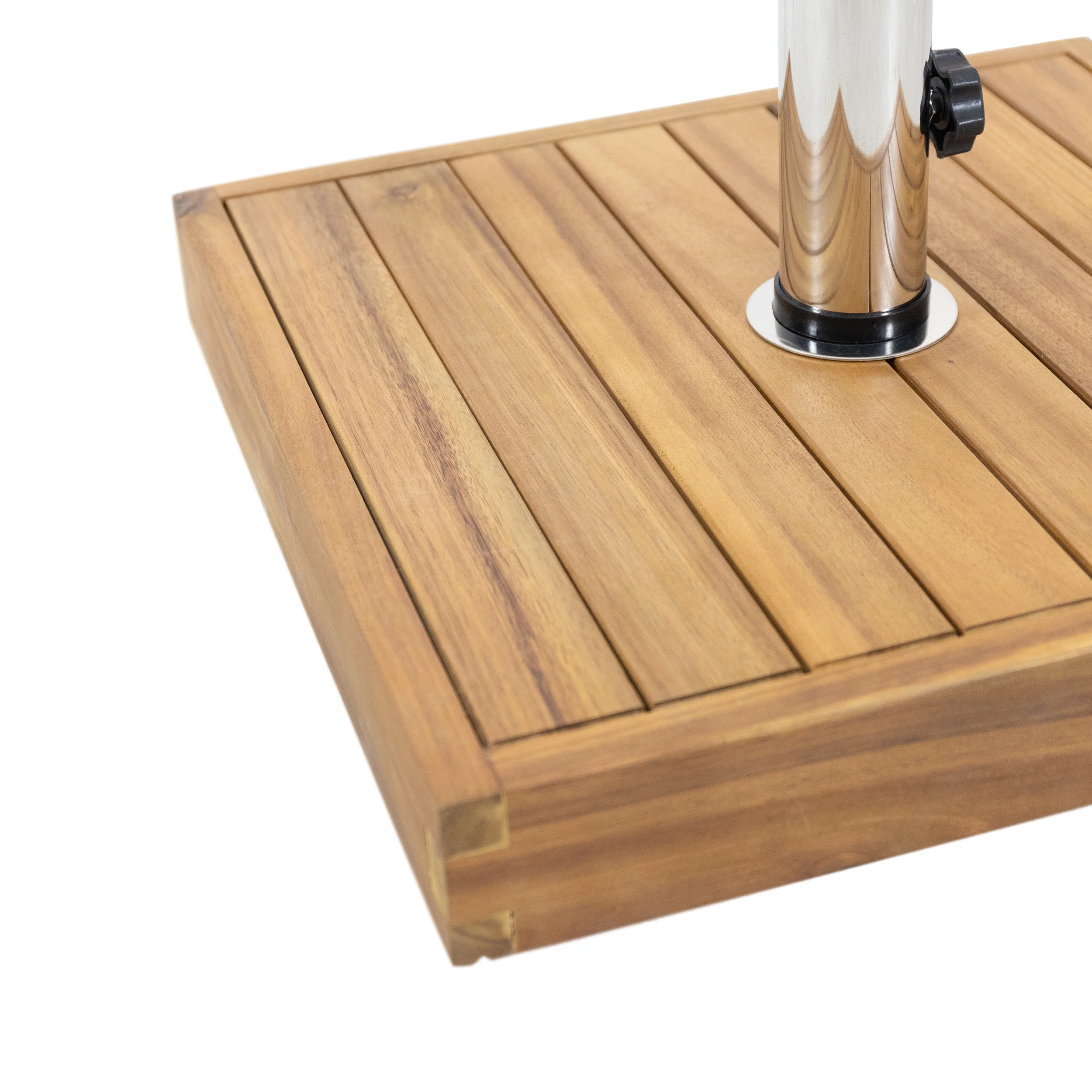 Bucy Outdoor 44lb Acacia Wood Square Umbrella Base with Stainless Steel Tube, Teak - furnishings