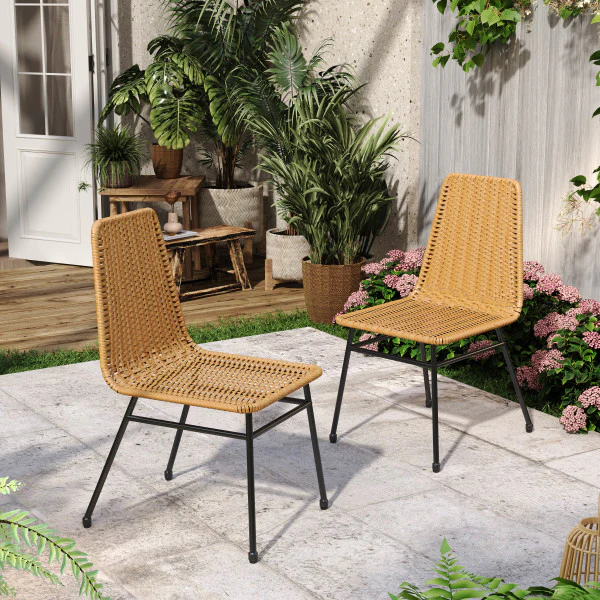 Lunara PE Wicker Dining Chair, Metal Base, Set of 2 - furnishings