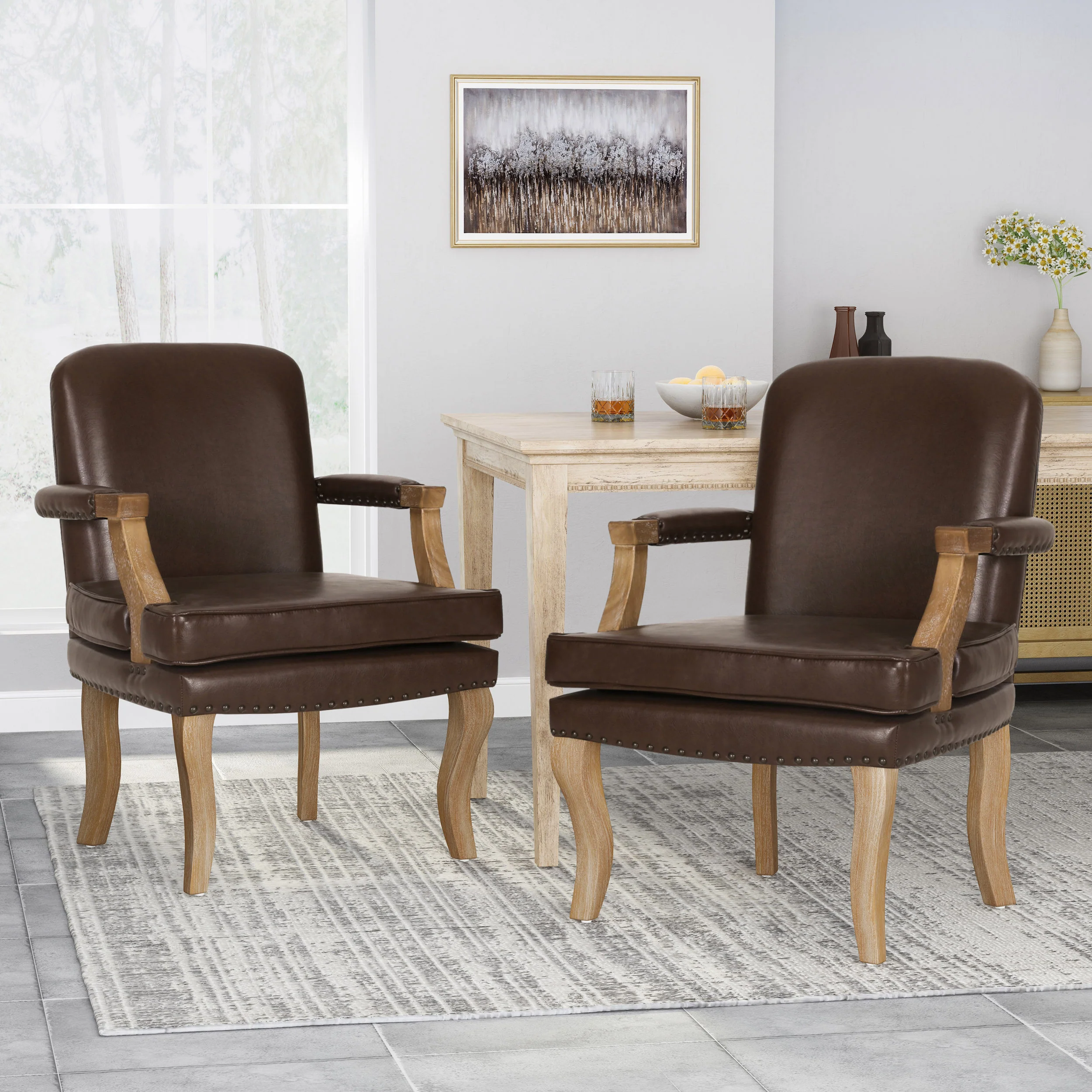 Tim French Country Dining Arm Chair with Nailhead Trim, Set of 2 - furnishings