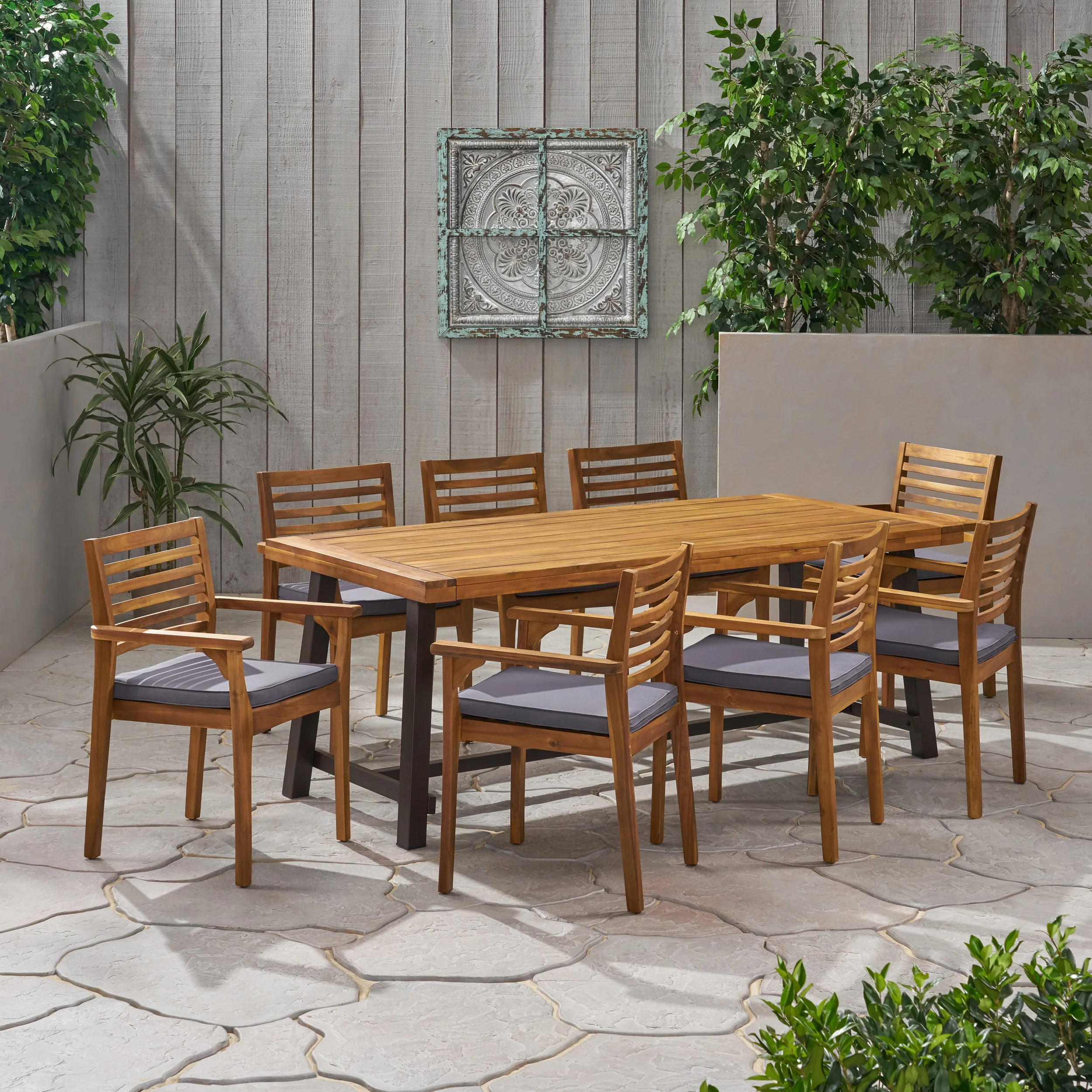 Phyllis Outdoor Acacia Wood 8 Seater Dining Set - furnishings