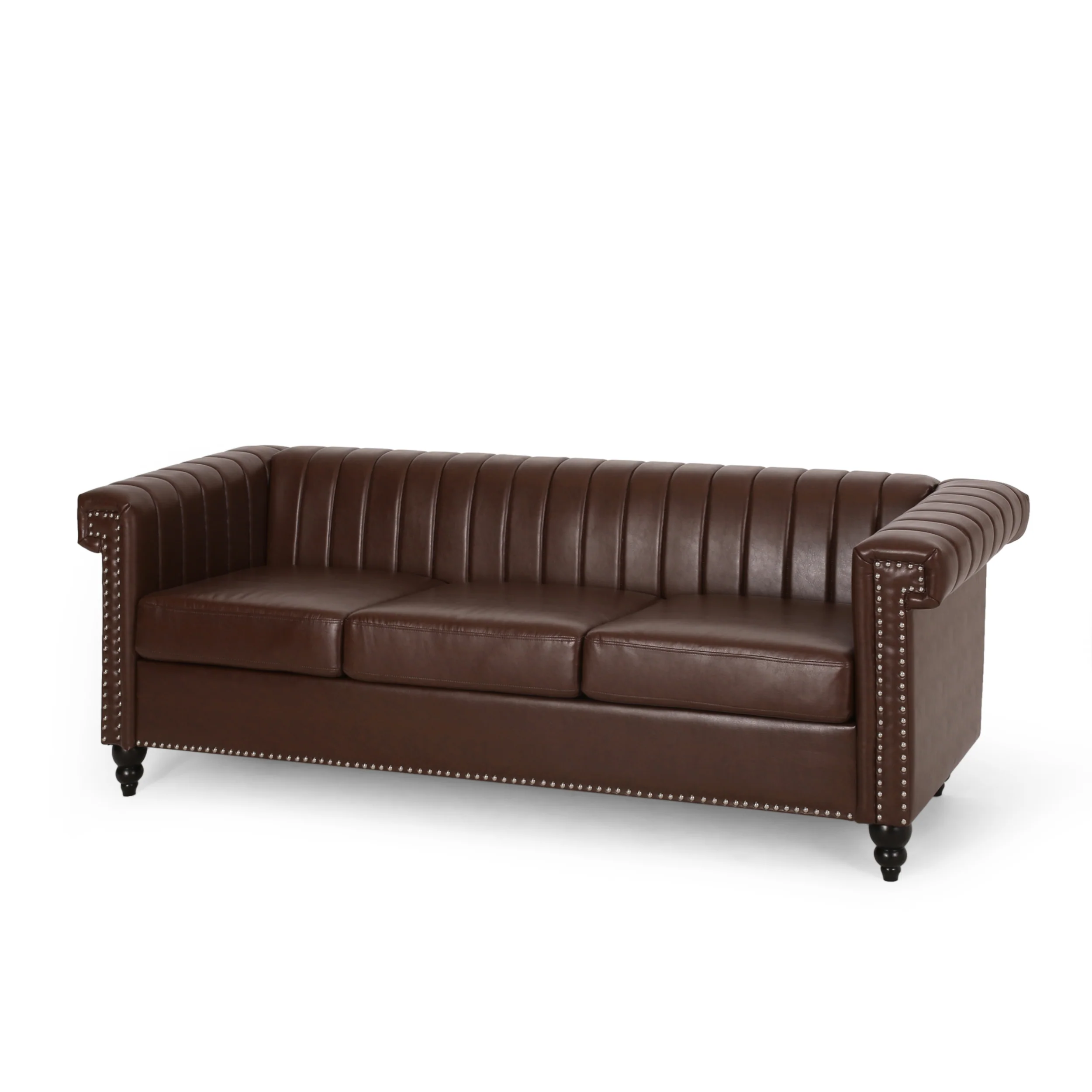 Donley Contemporary Channel Stitch 3 Seater Sofa with Nailhead Trim - furnishings