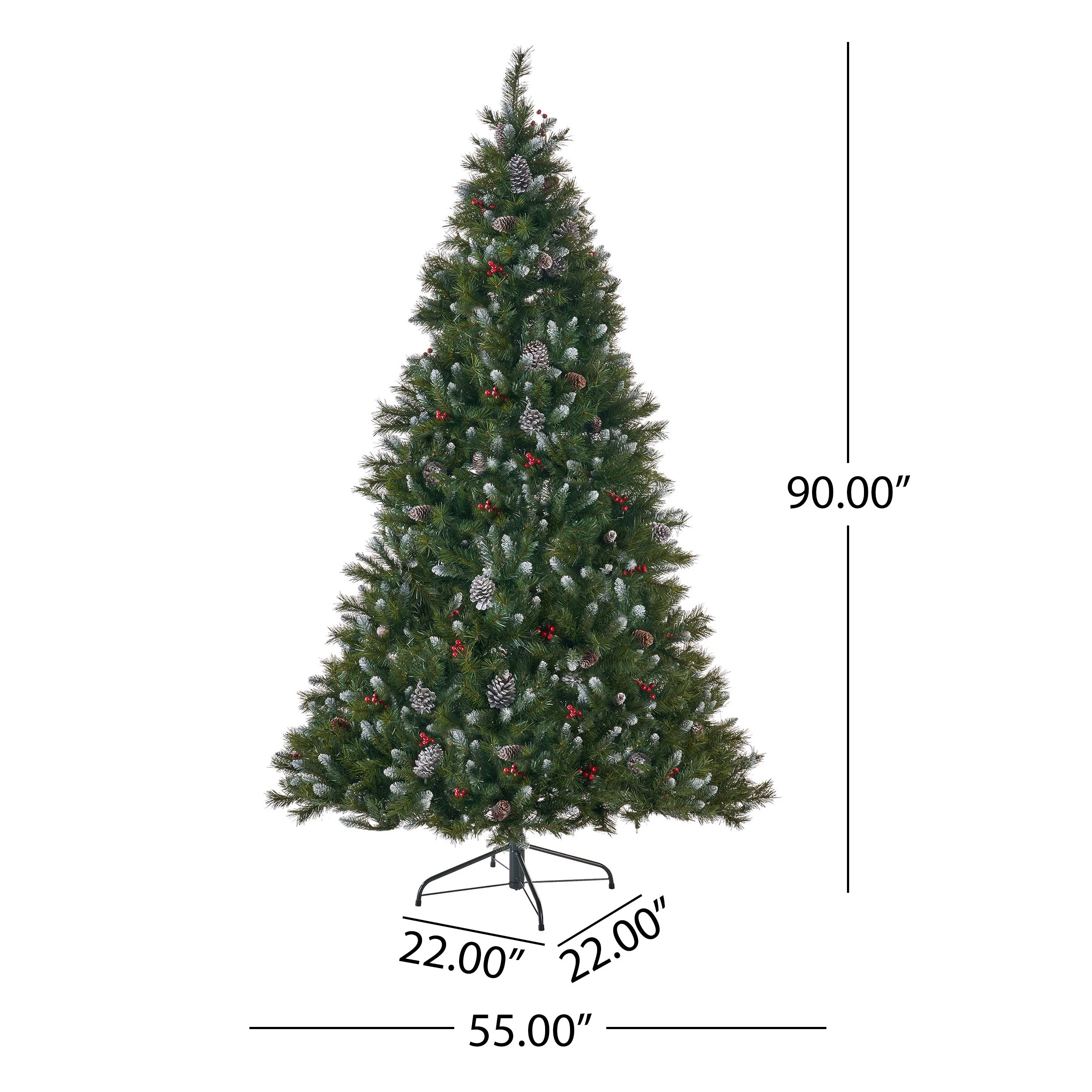 7.5-foot Mixed Spruce Hinged Artificial Christmas Tree with Frosted Branches, Red Berries, and Frosted Pinecones - furnishings