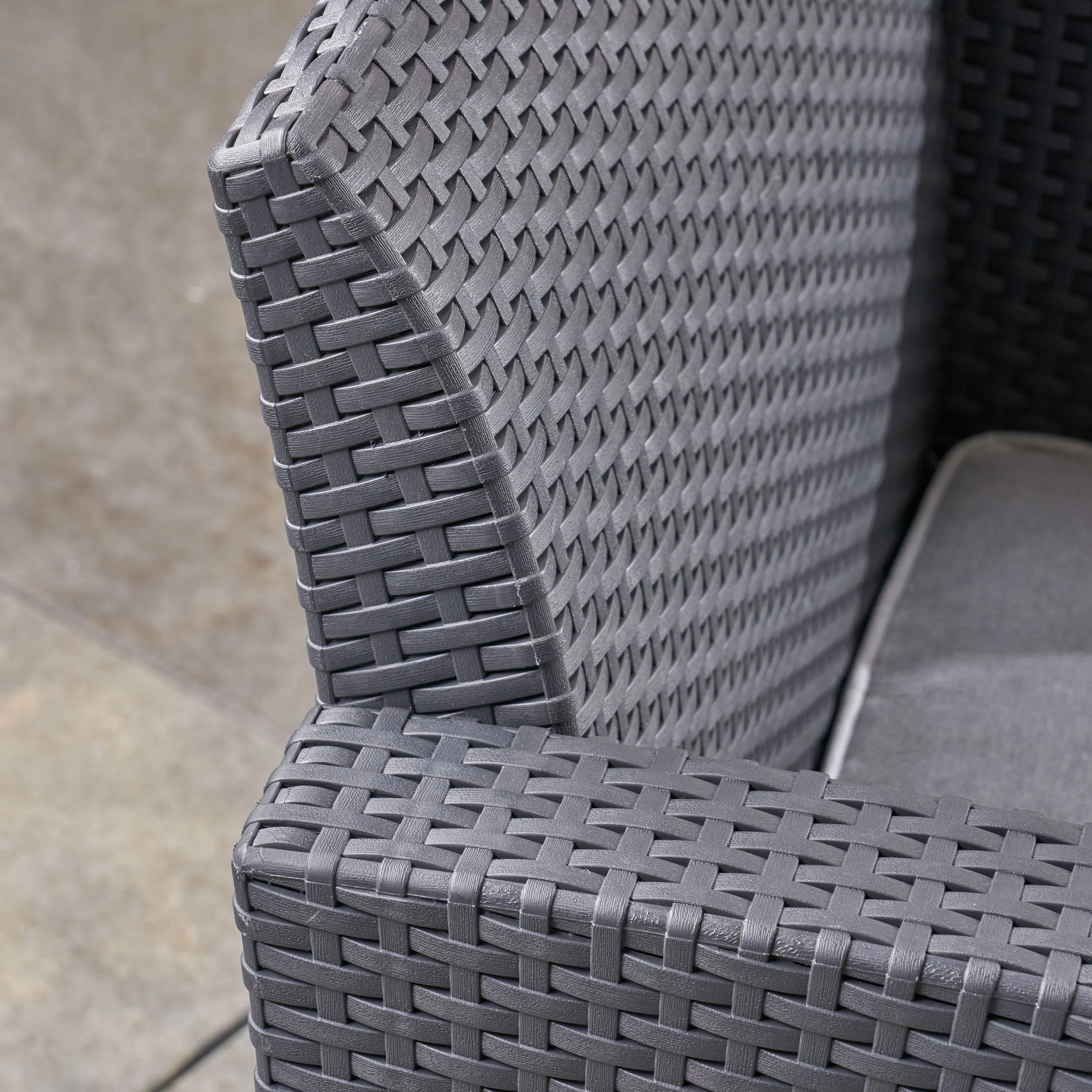 Dane Outdoor 7-Seater Wicker Print Chat Set with Fire Pit and Tank Holder, Charcoal with Light Gray and Dark Gray - furnishings
