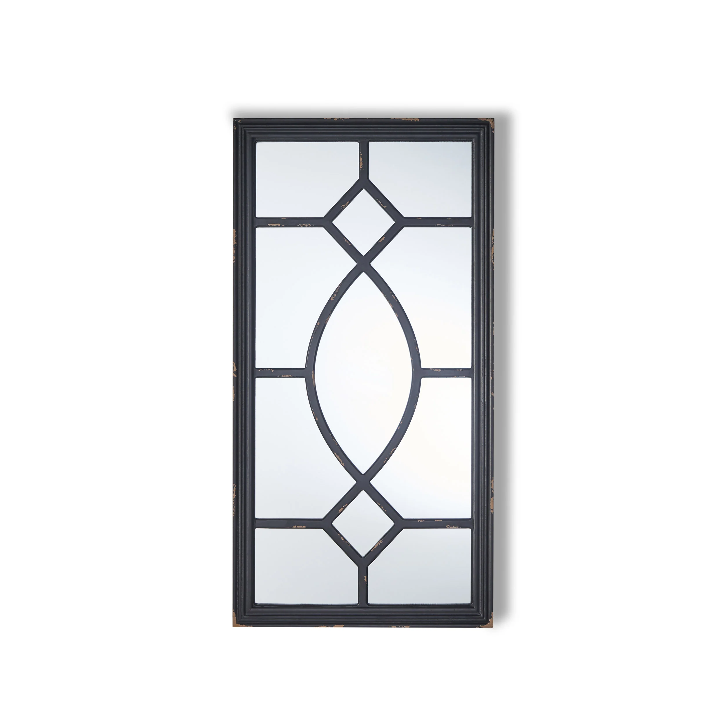 Zoe Rectangular Wooden Rustic Farmhouse Mirror, Distressed Black Frame - furnishings