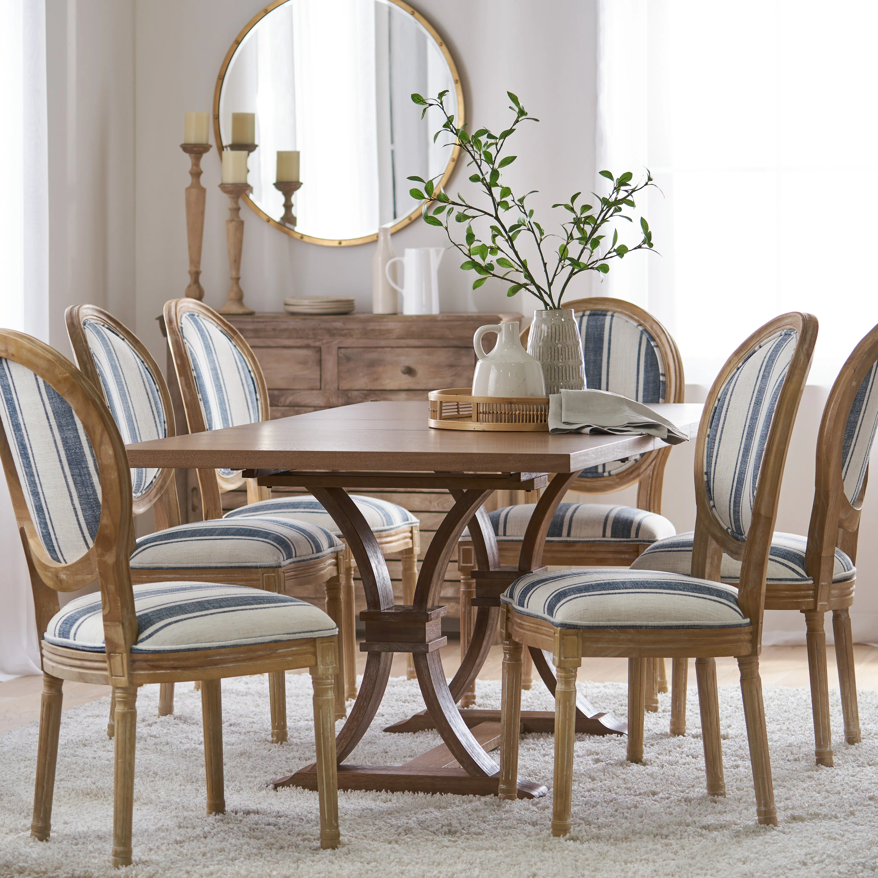 Dason French Country Fabric Upholstered Wood 7 Piece Dining Set - furnishings