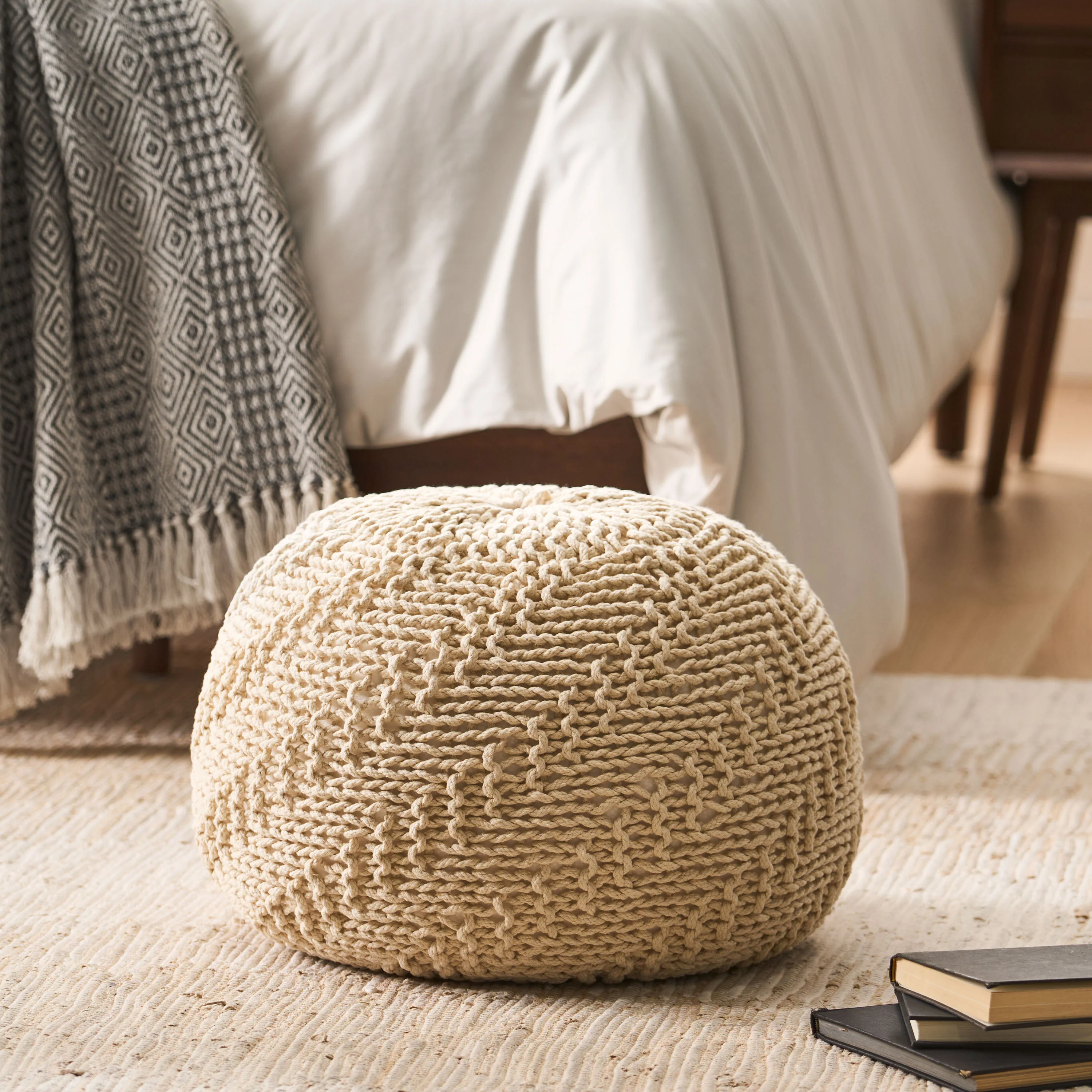 Flovilla Modern Knitted Round Pouf - furnishings