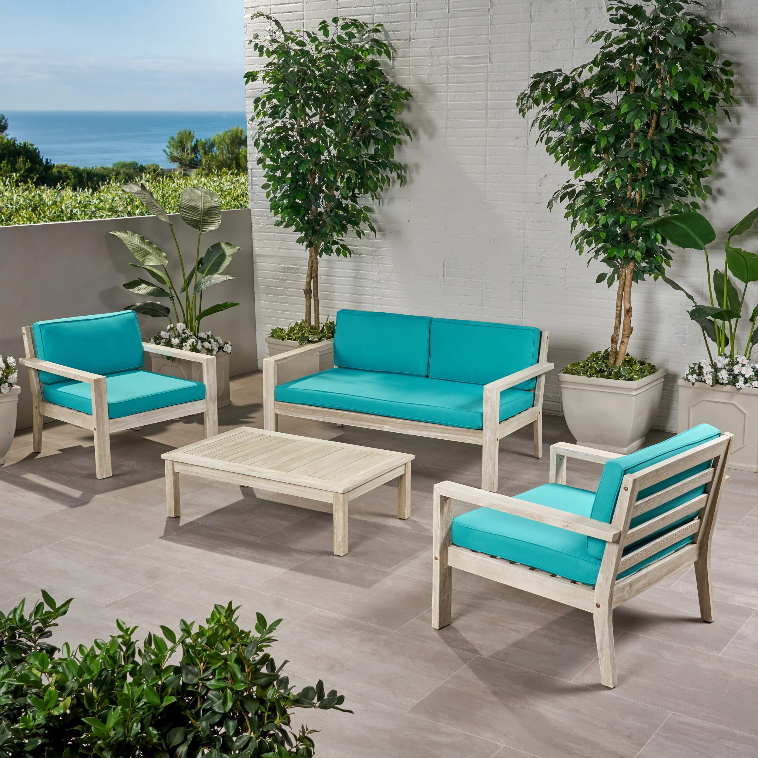 Dominic Outdoor 4 Seater Acacia Wood Chat Set with Cushions - furnishings