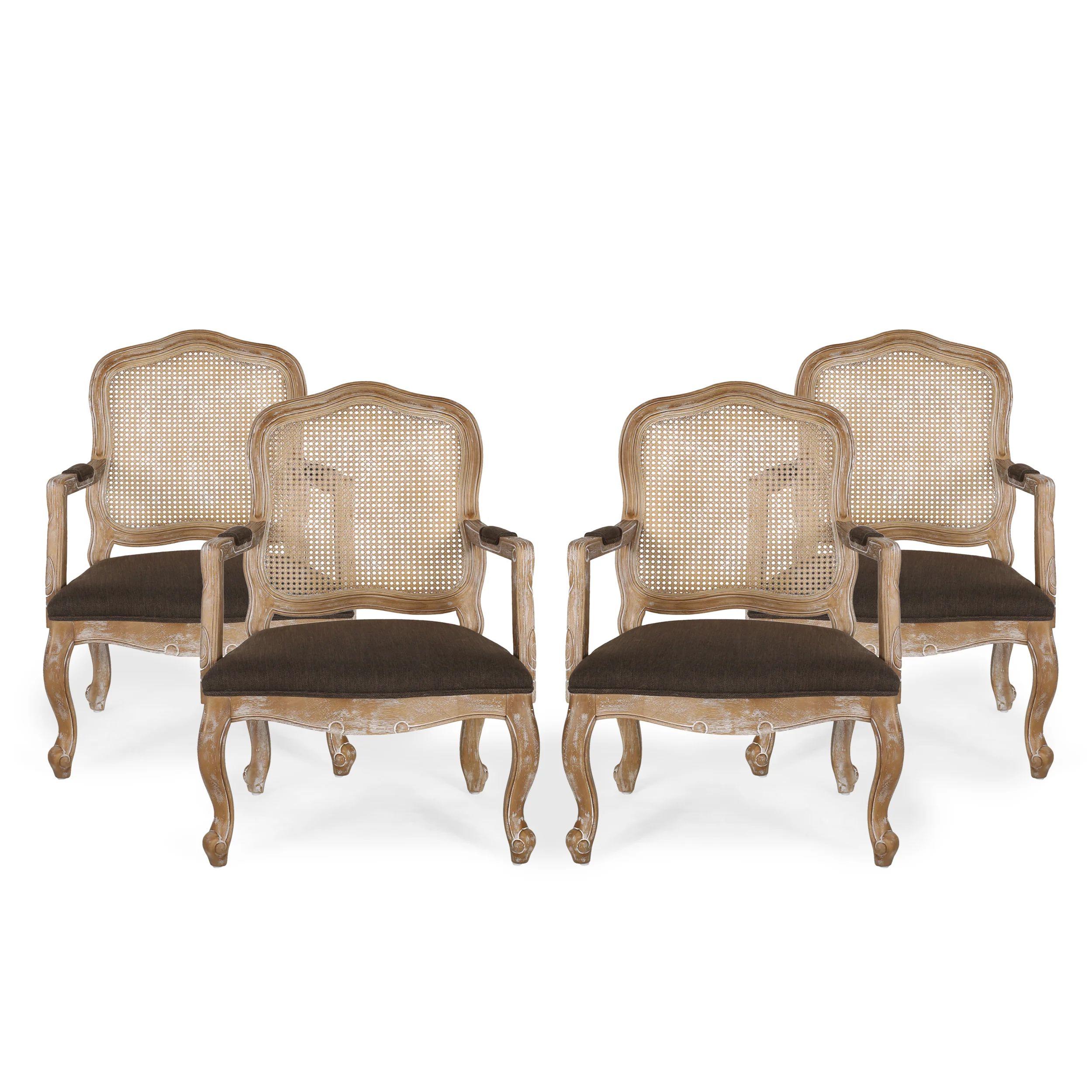 Biorn French Country Wood and Cane Upholstered Dining Armchair - furnishings