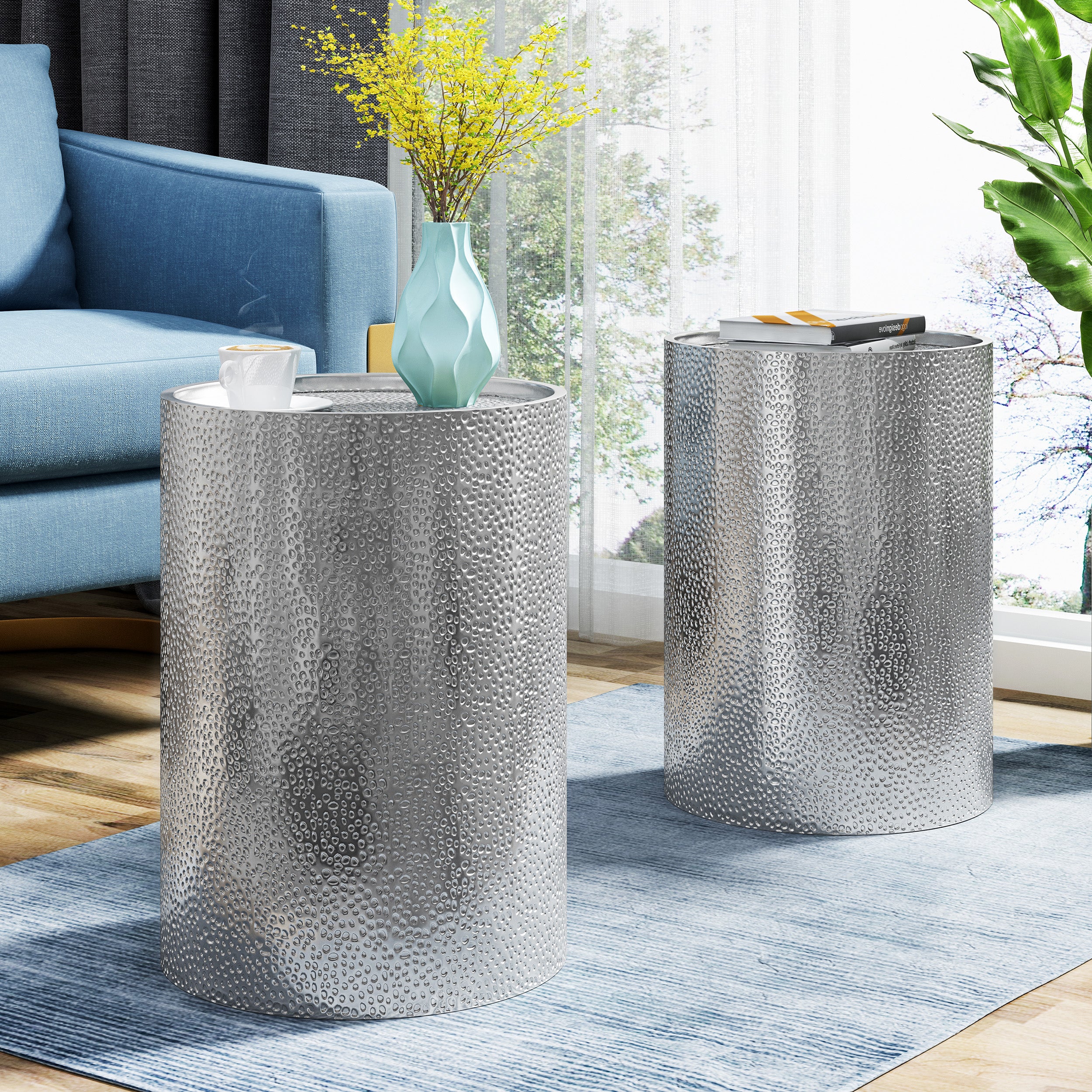 Kaylee Modern Round Hammered Iron Accent Table (2 Pack) - furnishings