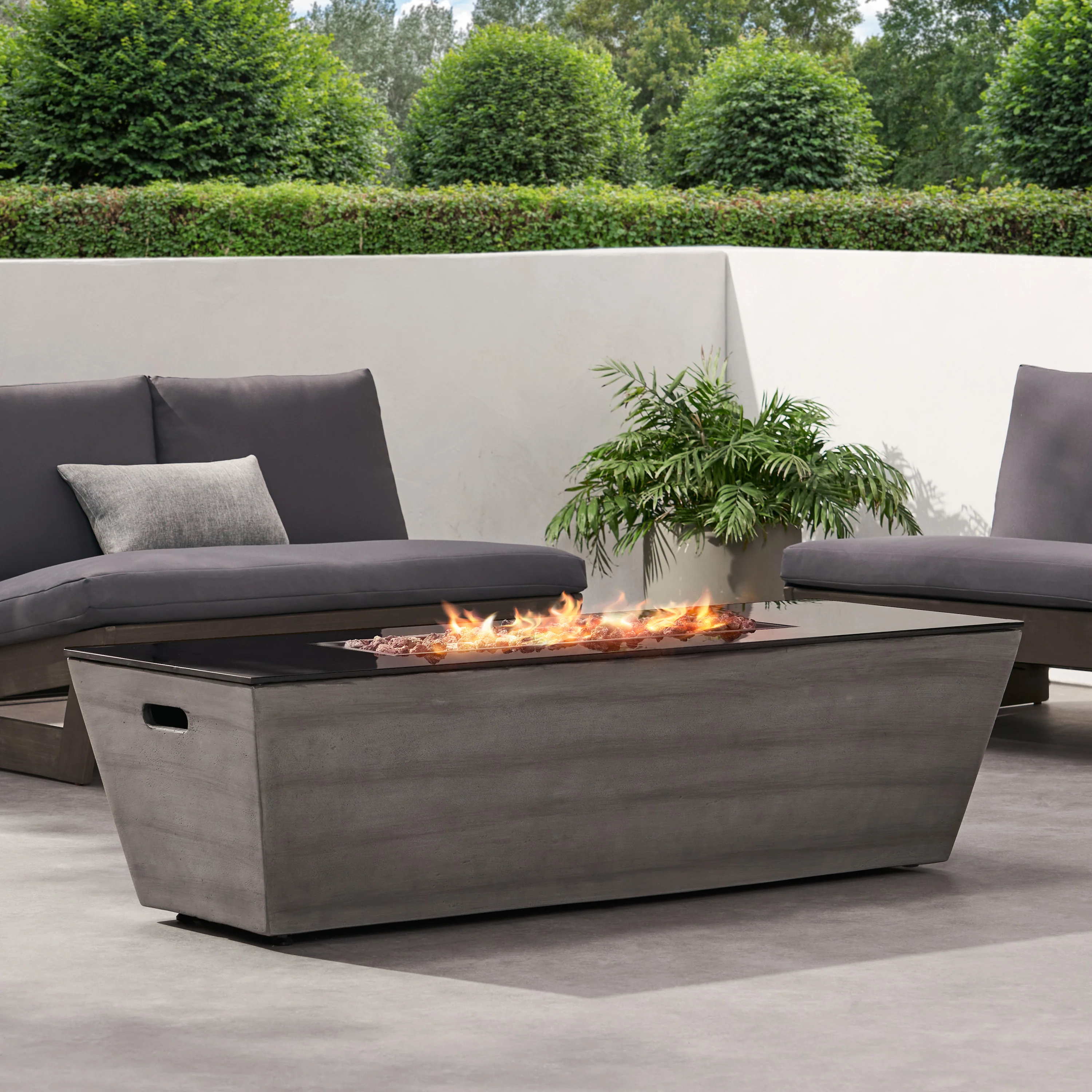 Harmon Outdoor 50,000 BTU Lightweight Concrete and Ceramic Rectangular Fire Pit (No Tank Holder), Dark Gray and Black - furnishings