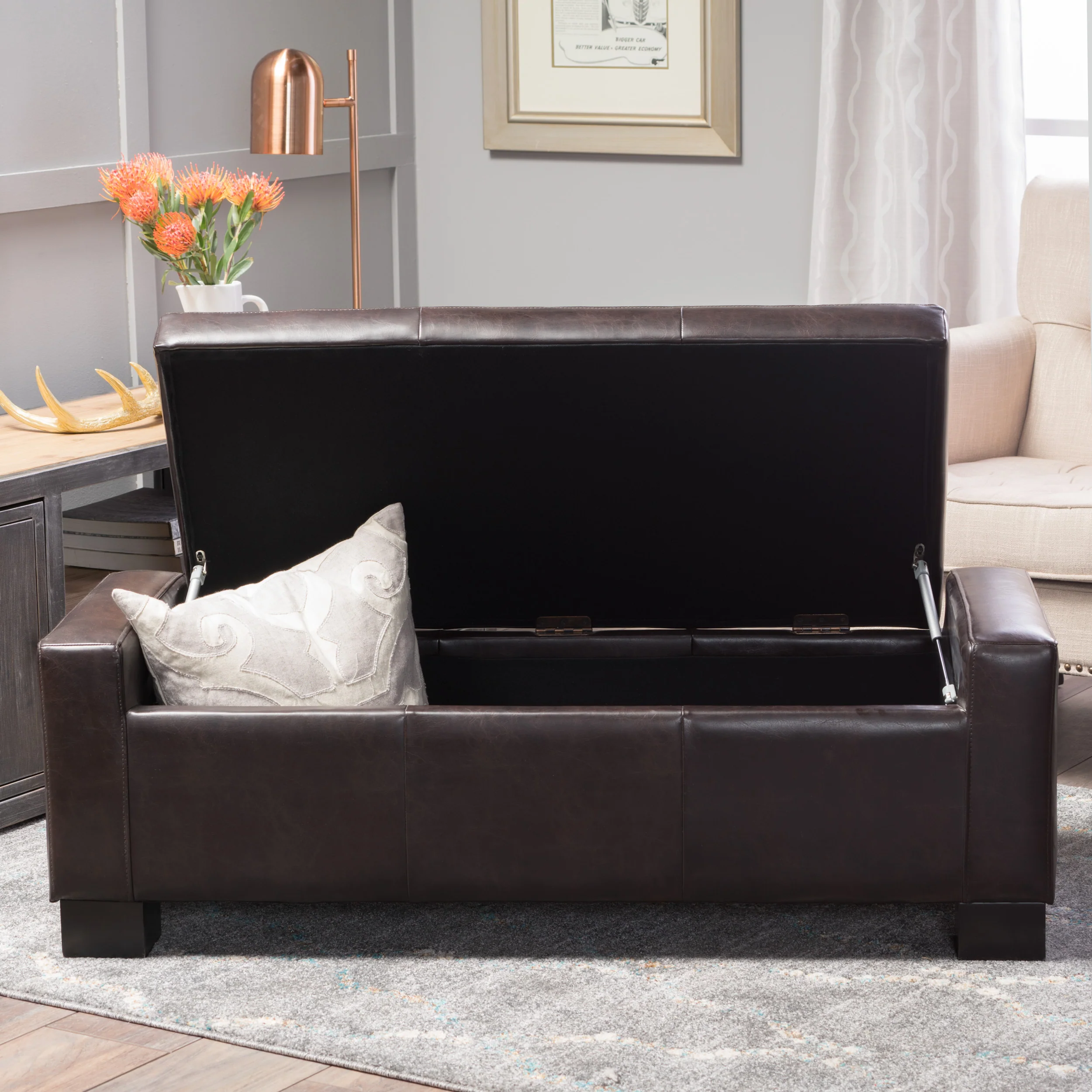 Rothwell Contemporary Tufted Bonded Leather Storage Ottoman Bench - furnishings