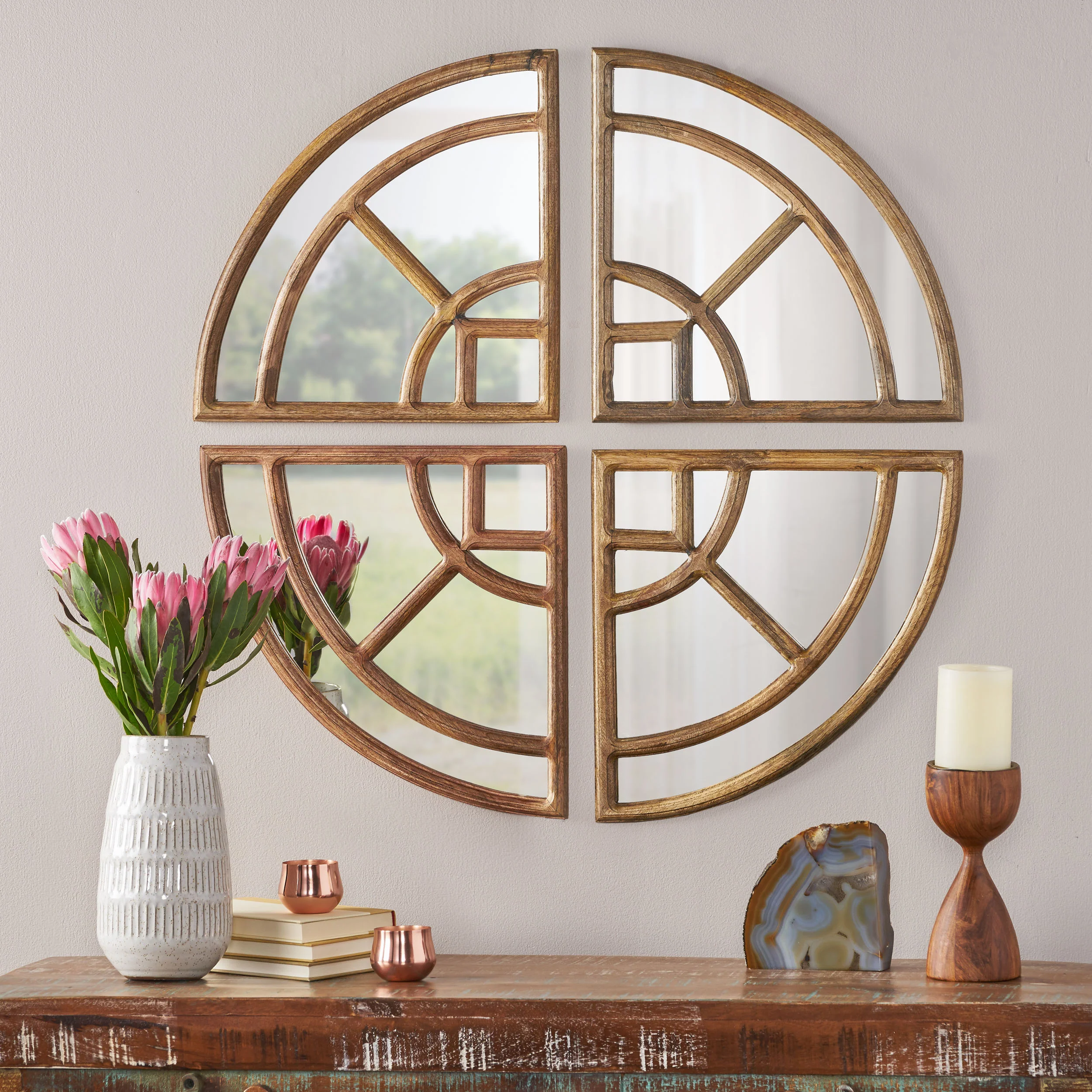 Hodaya Rustic Round Pie Mirror - furnishings