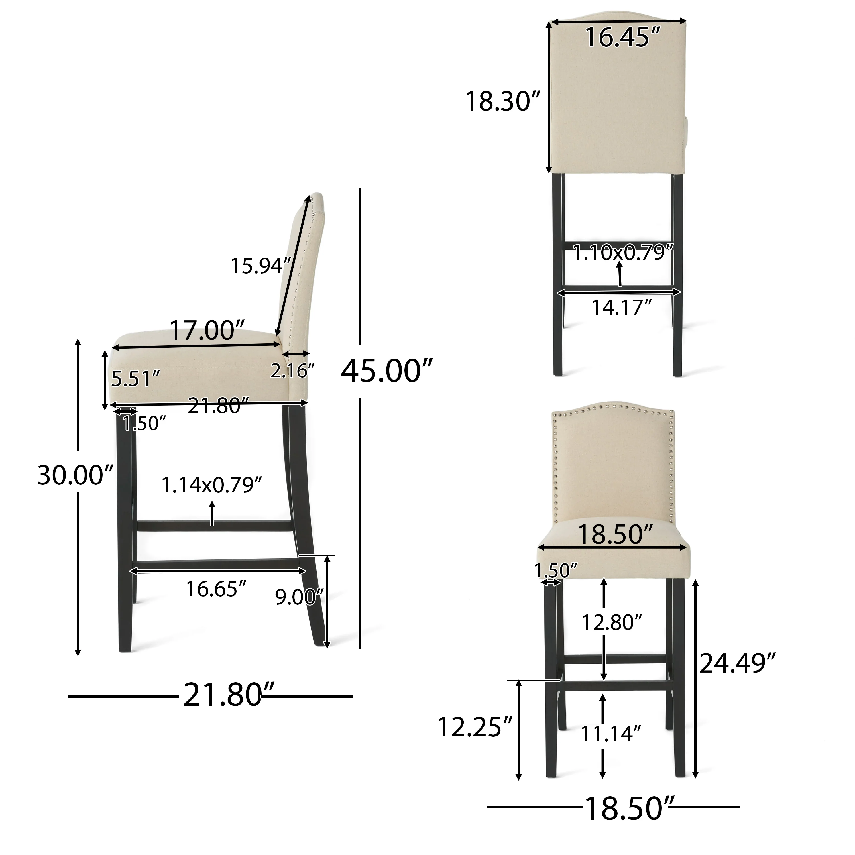 Auburn 30-Inch Ivory Fabric Backed Barstool (Set of 2) - furnishings