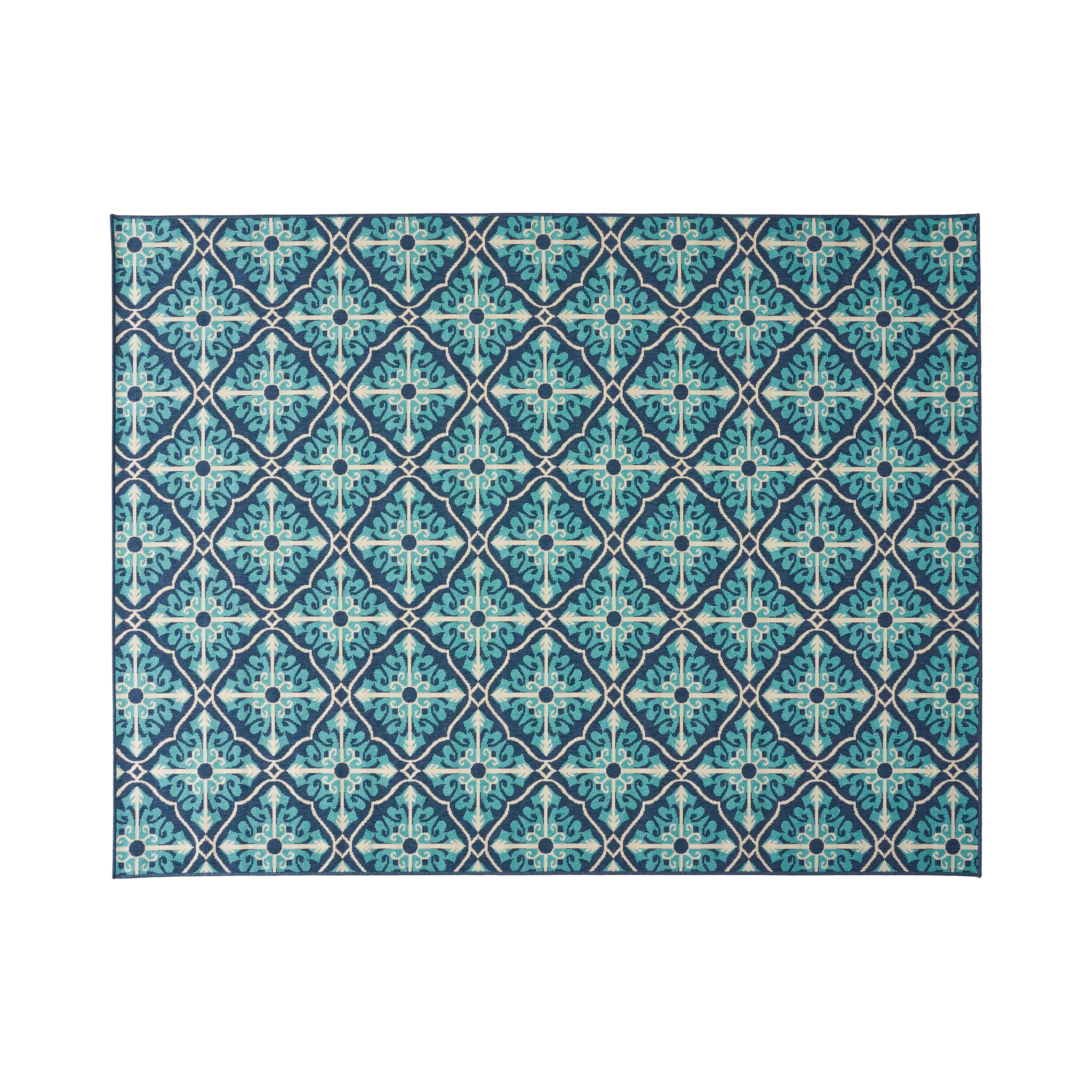 Jamia Outdoor Trellis Area Rug, Navy and Blue - furnishings