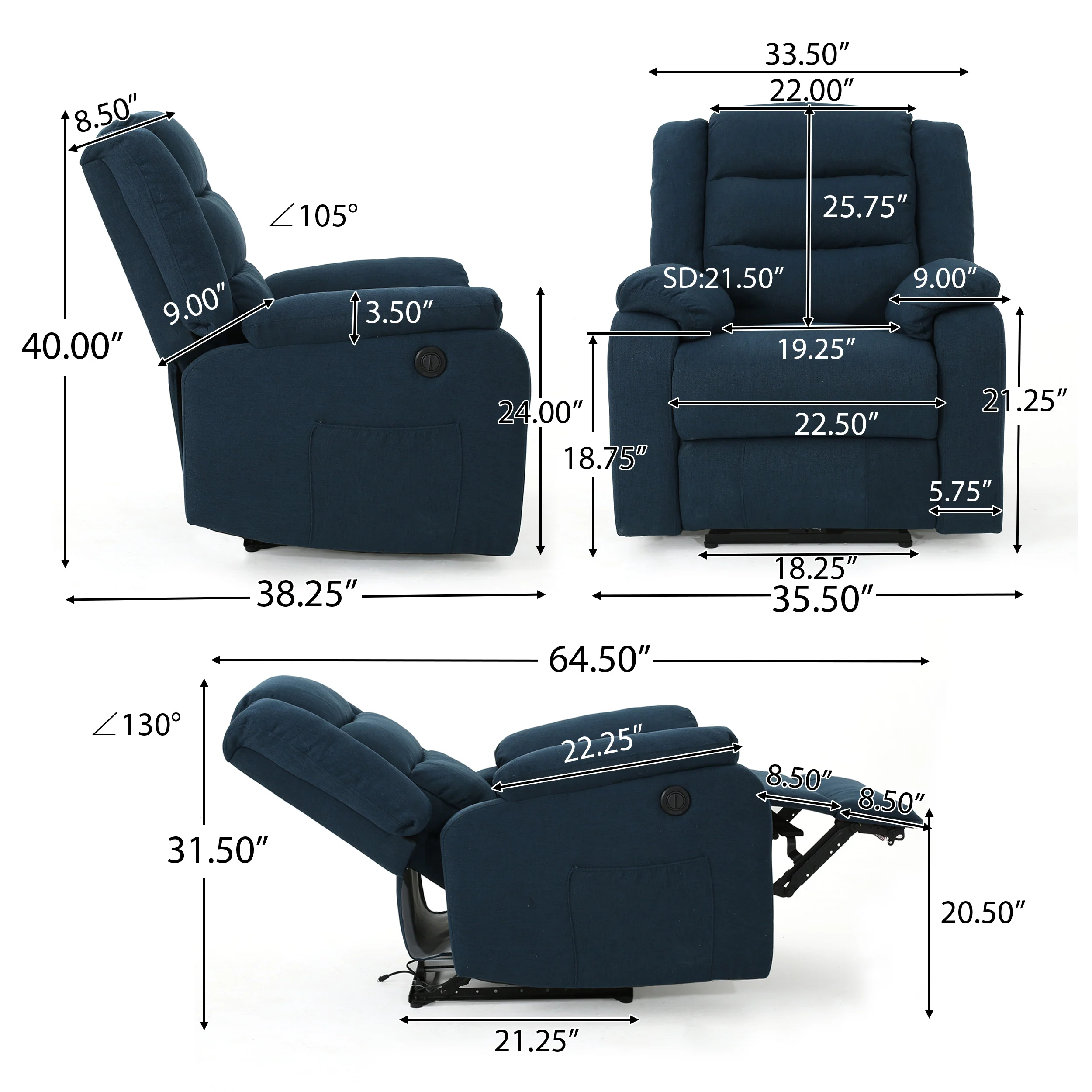 Adelande Cushioned Fabric Power Recliner - furnishings
