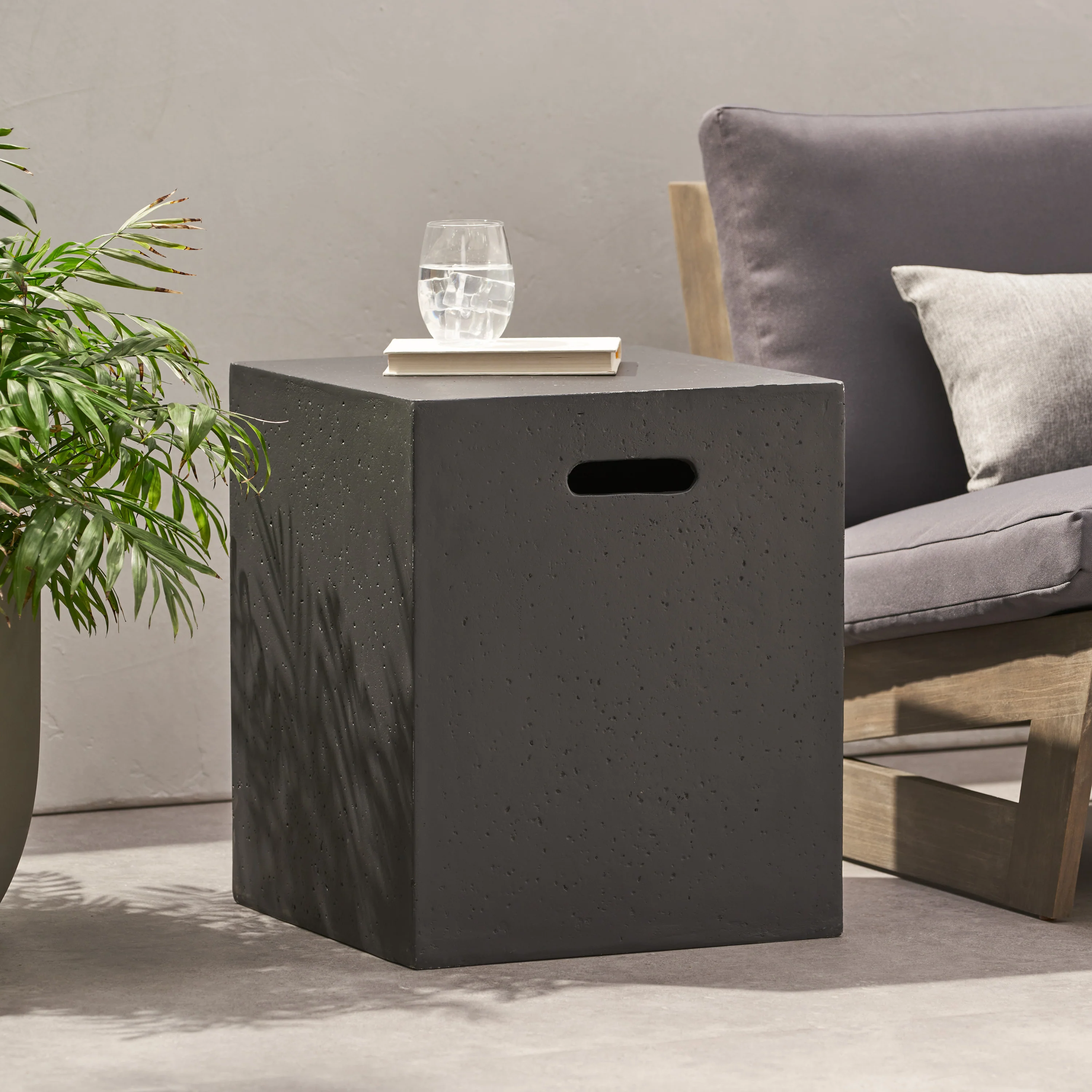 Hearth Outdoor Lightweight Concrete Tank Holder Side Table - furnishings