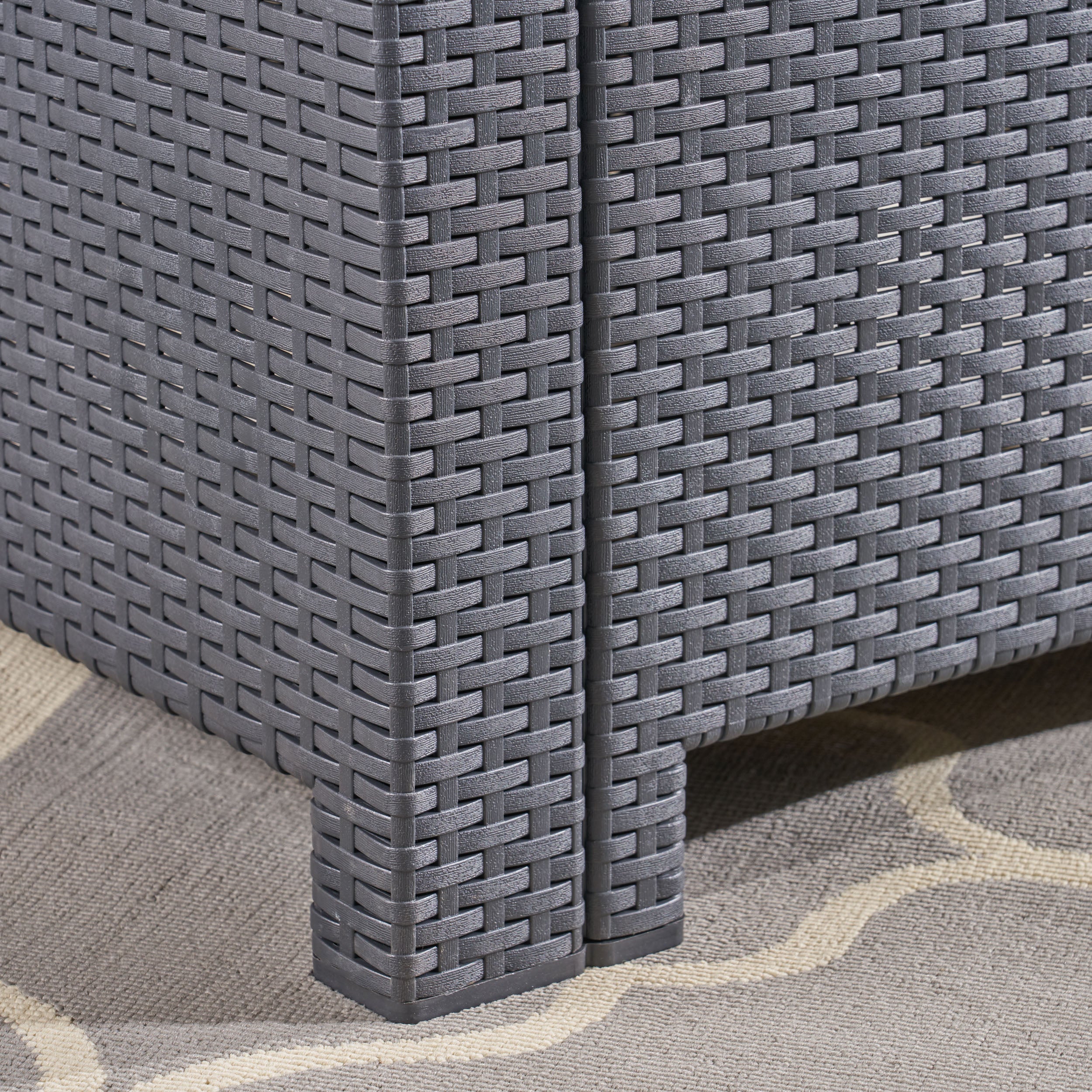 Dane Outdoor 7-Seater Wicker Print Chat Set with Fire Pit and Tank Holder, Charcoal with Light Gray and Dark Gray - furnishings