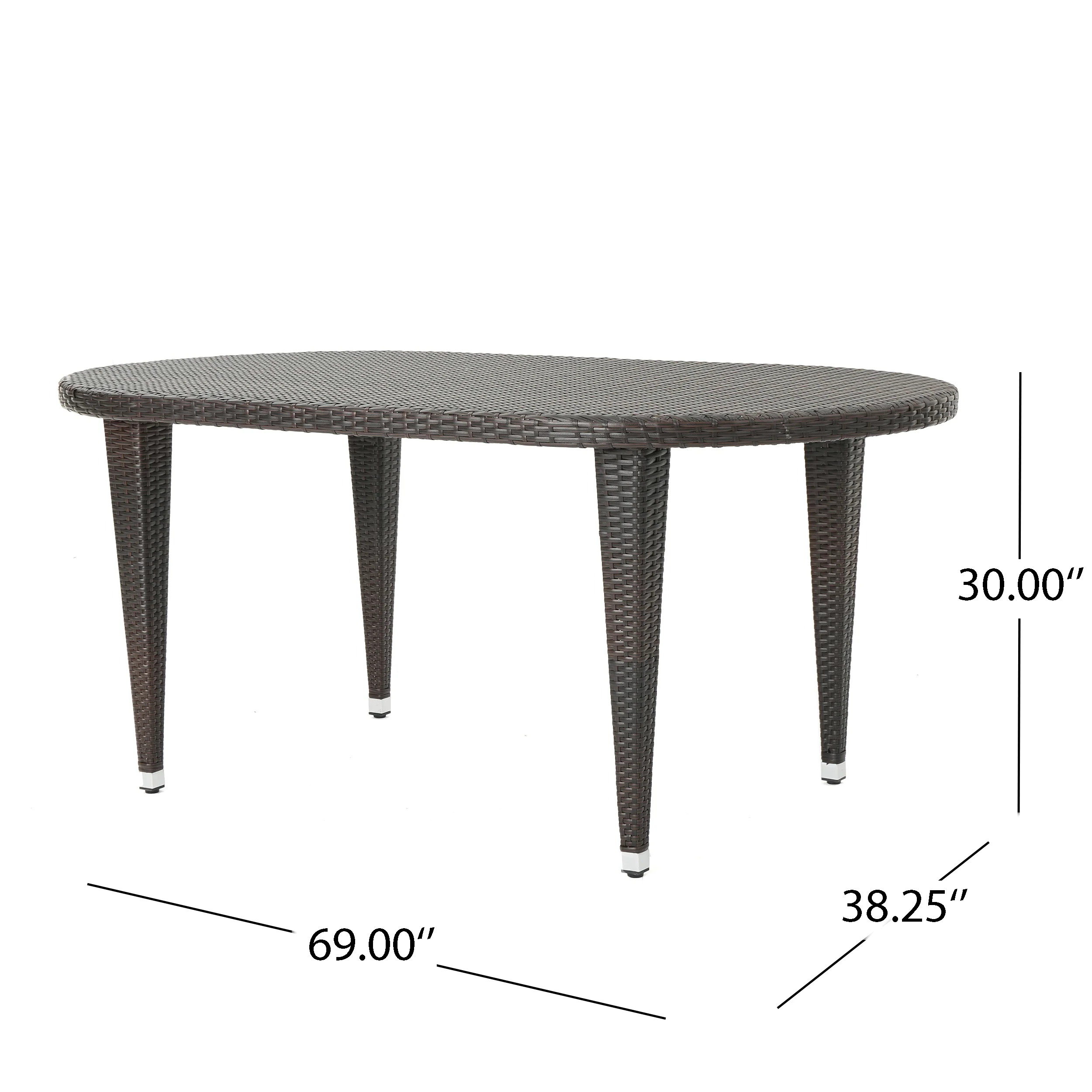 Lynda Outdoor 7 Piece Wicker Oval Dining Set with Wood Finished Legs - furnishings