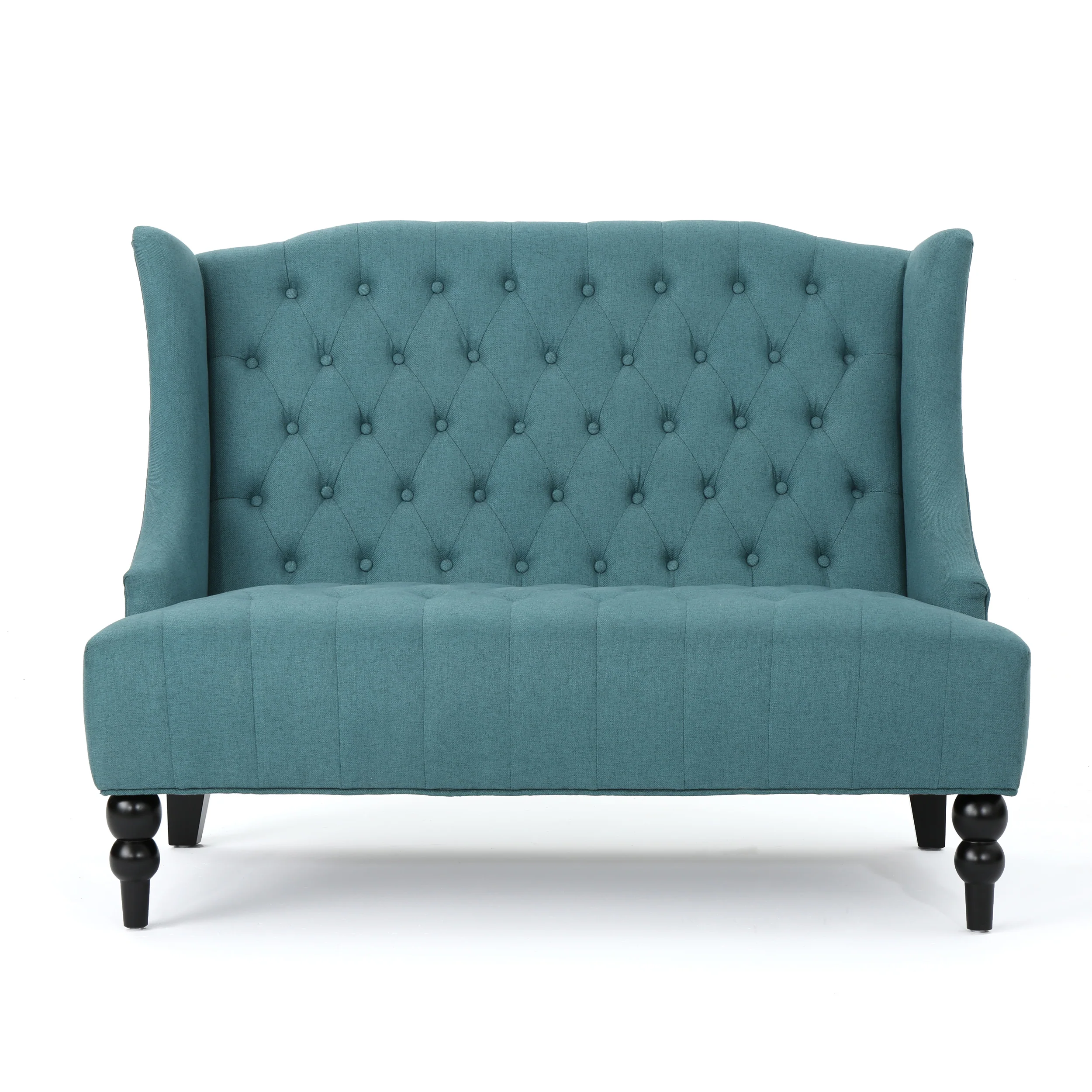 Leona French Style High Back Tufted Winged Fabric Loveseat - furnishings