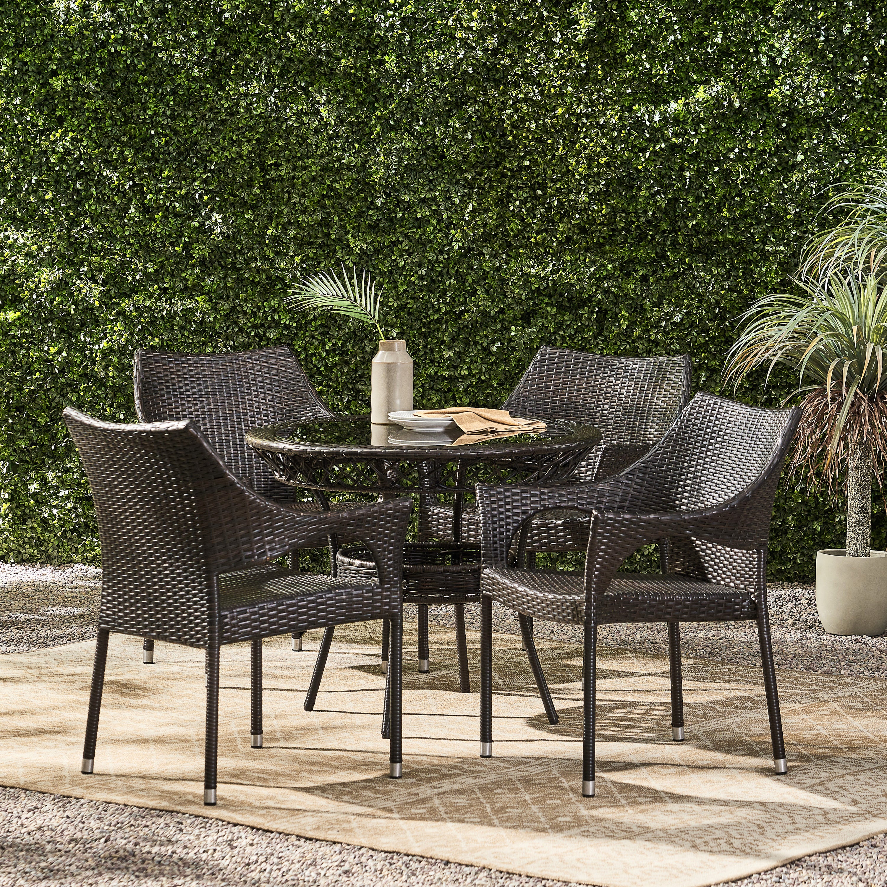 Del Mar Outdoor Multibrown Wicker  5pc Dining Set - furnishings