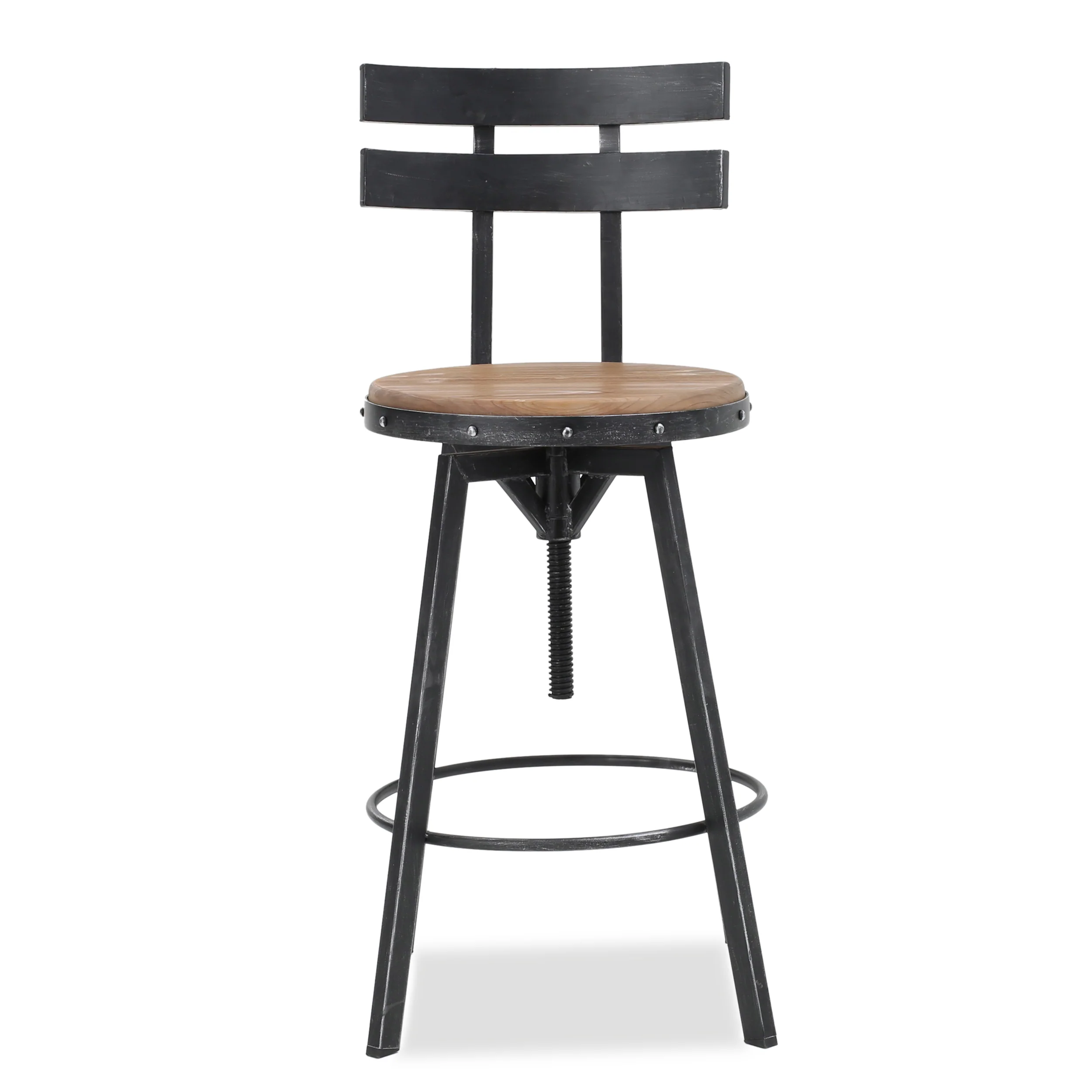 Jutte Black Brush Silver Firwood Smooth Back Adjustable Bar Stool - furnishings