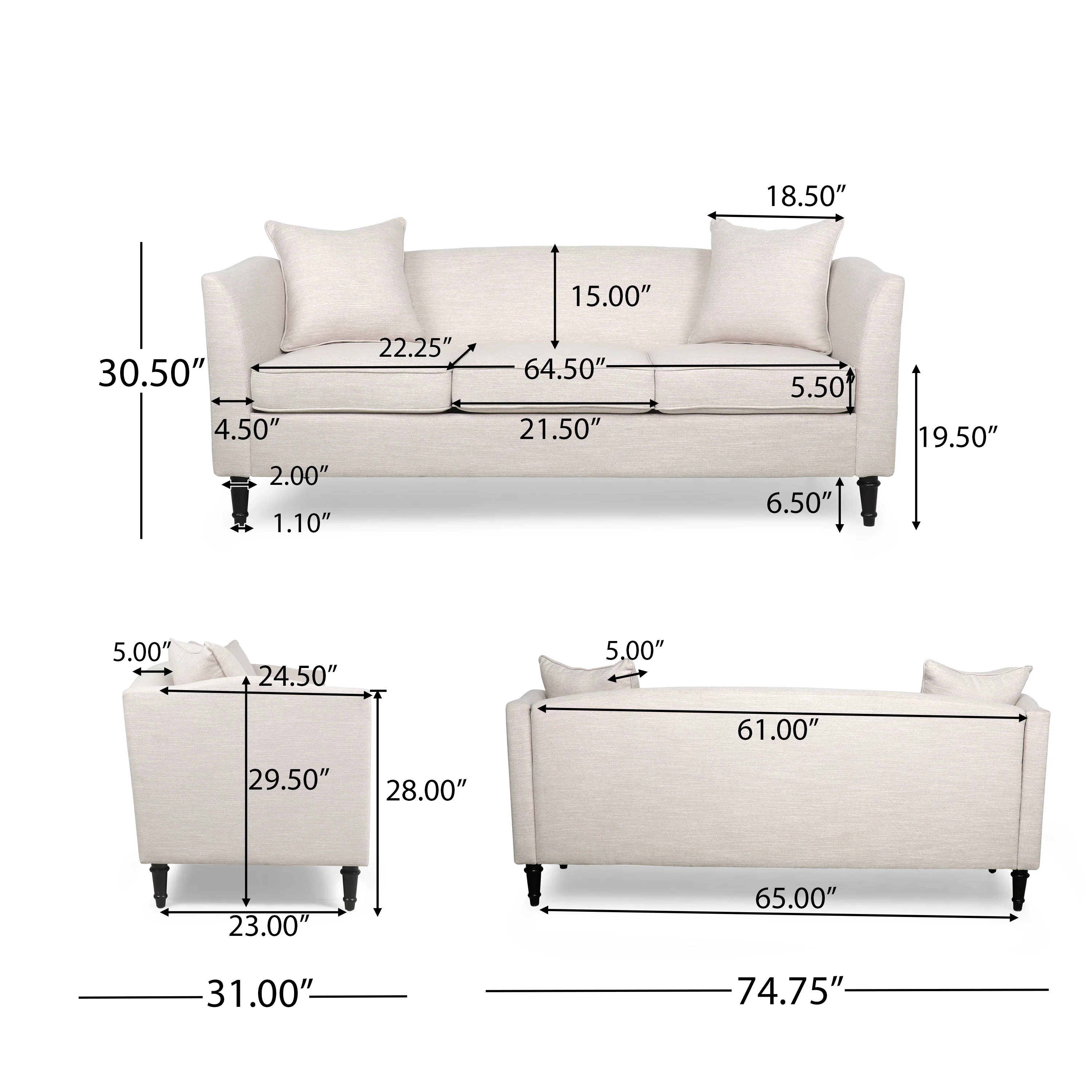 Doerun Contemporary Upholstered 3 Seater Sofa - furnishings