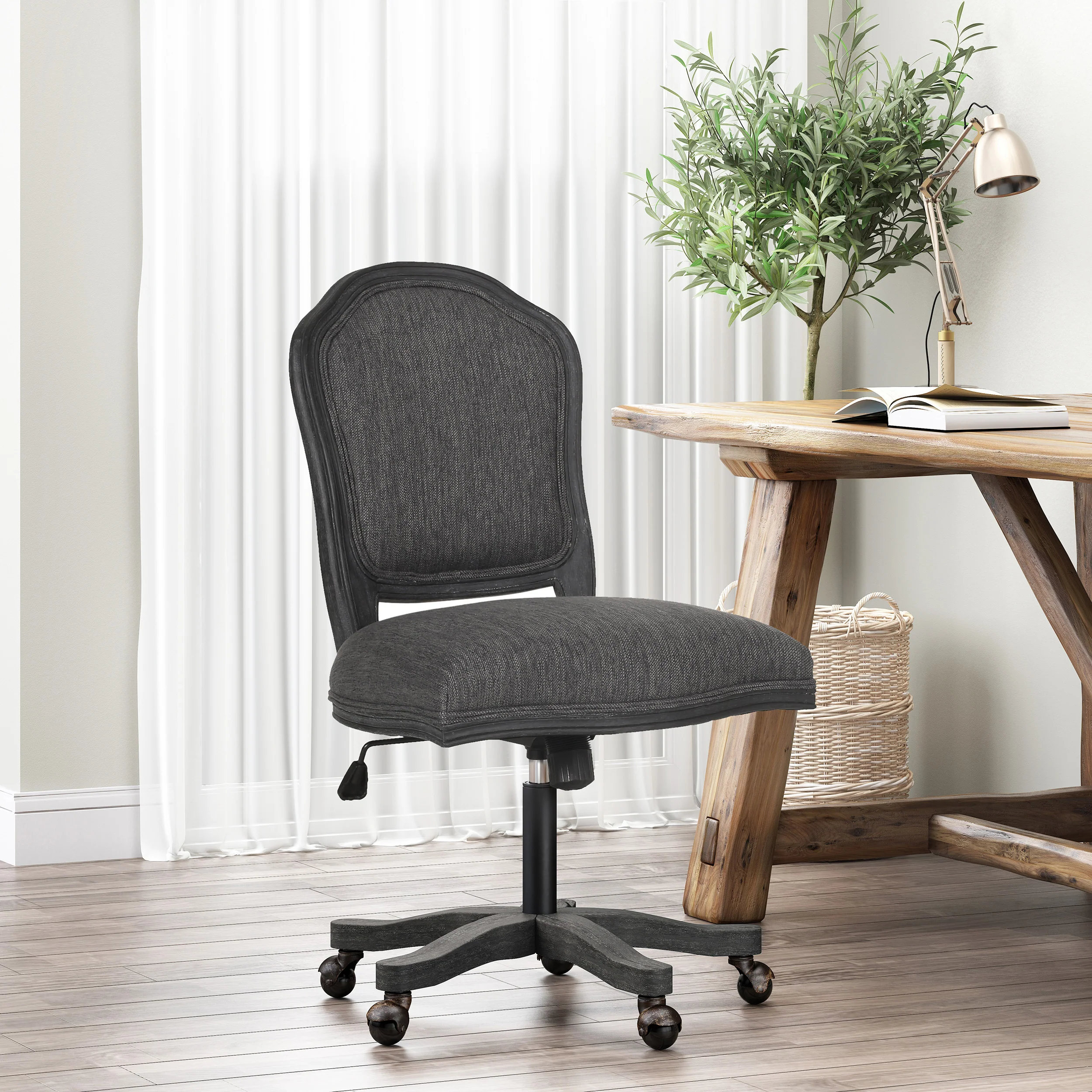 Oakes French Country Upholstered Swivel Office Chair - furnishings
