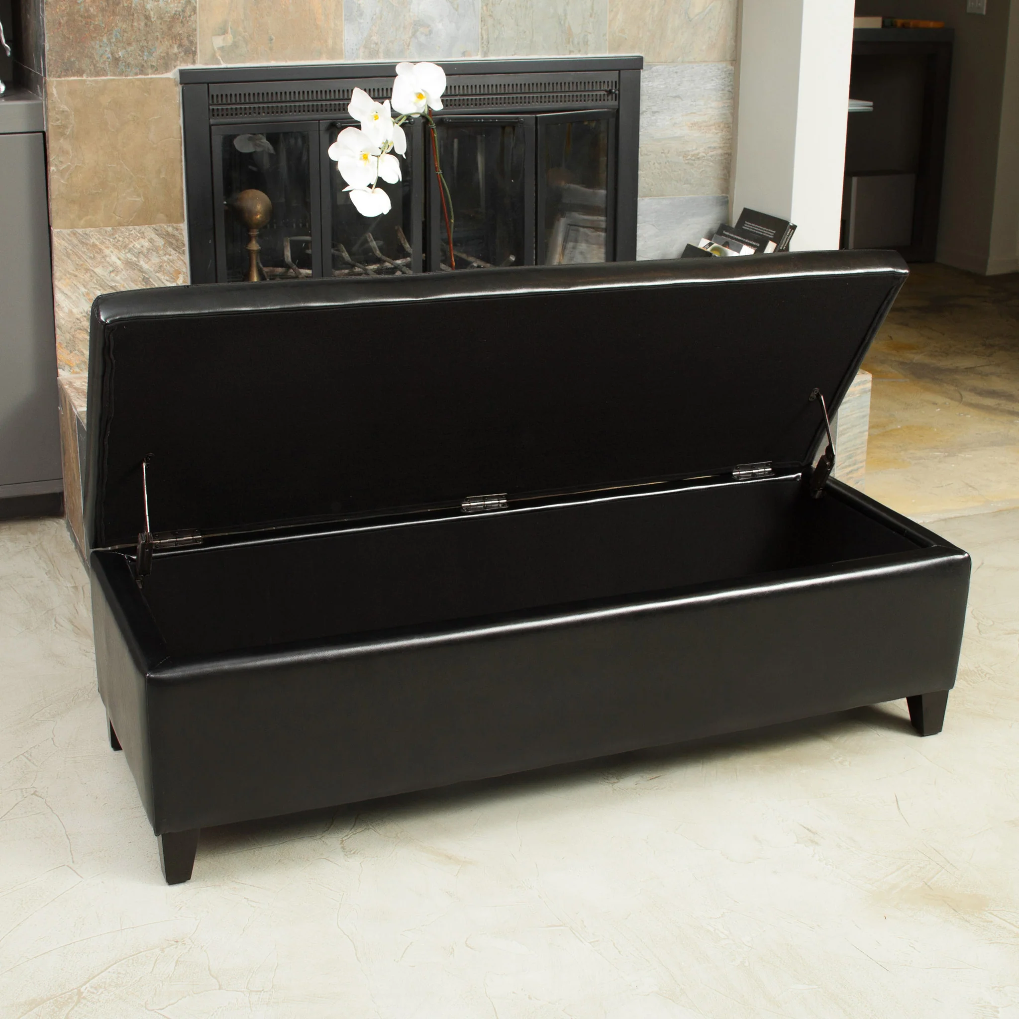 Stratford Leather Storage Ottoman Bench - furnishings