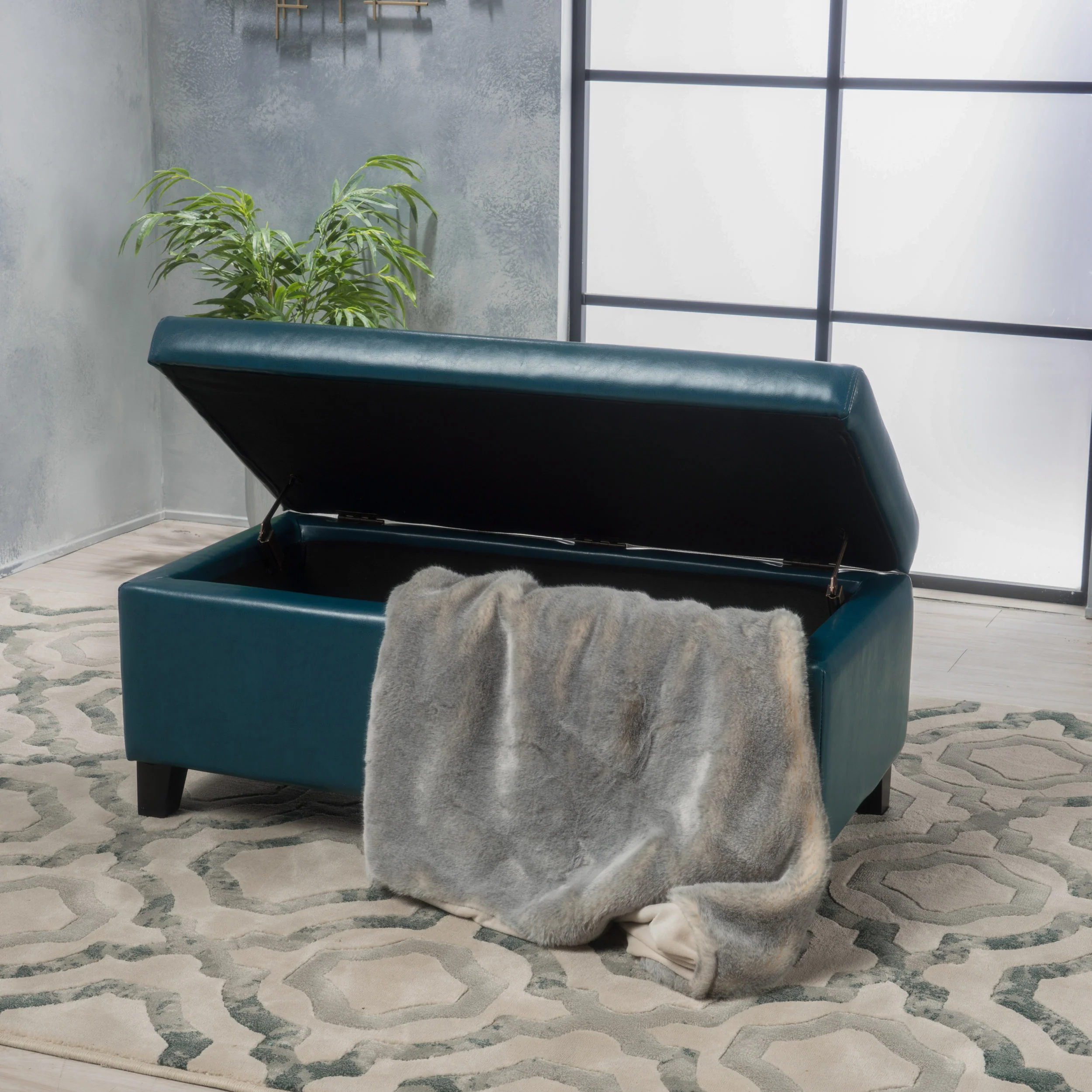 Brianna Rectangle Leather Storage Ottoman Bench - furnishings