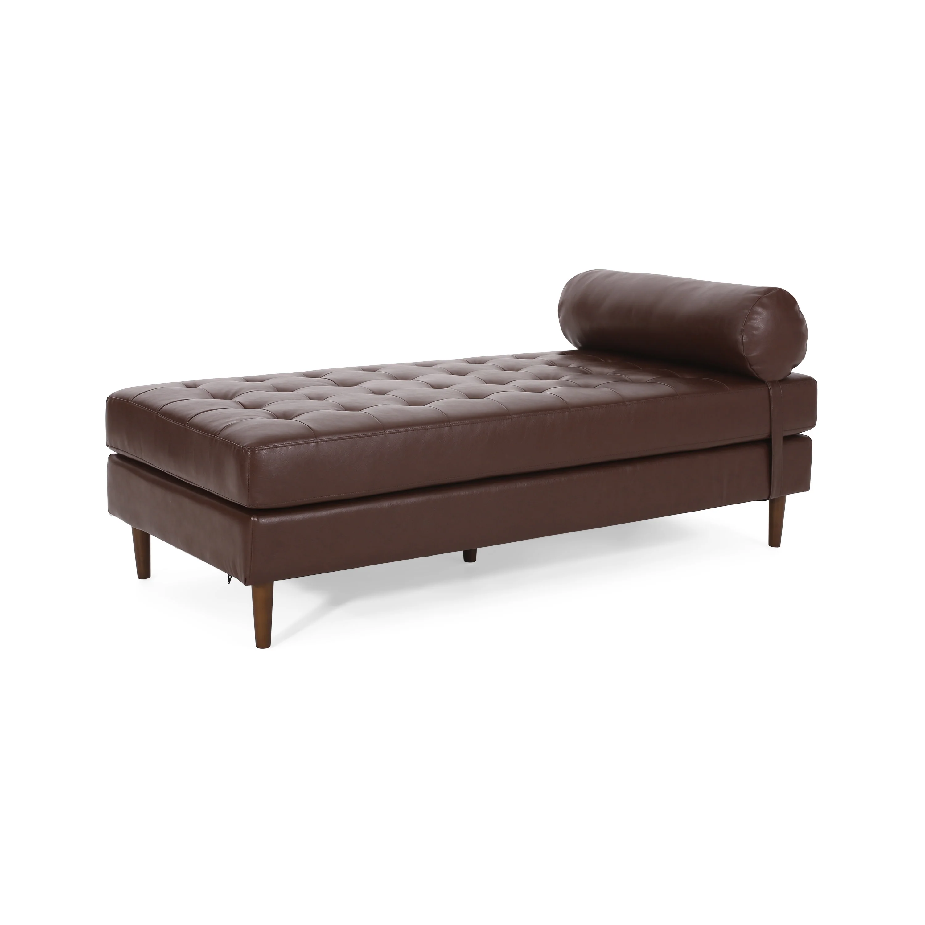 Elkjer Mid Century Modern Faux Leather Tufted Chaise Lounge with Bolster Pillow - furnishings