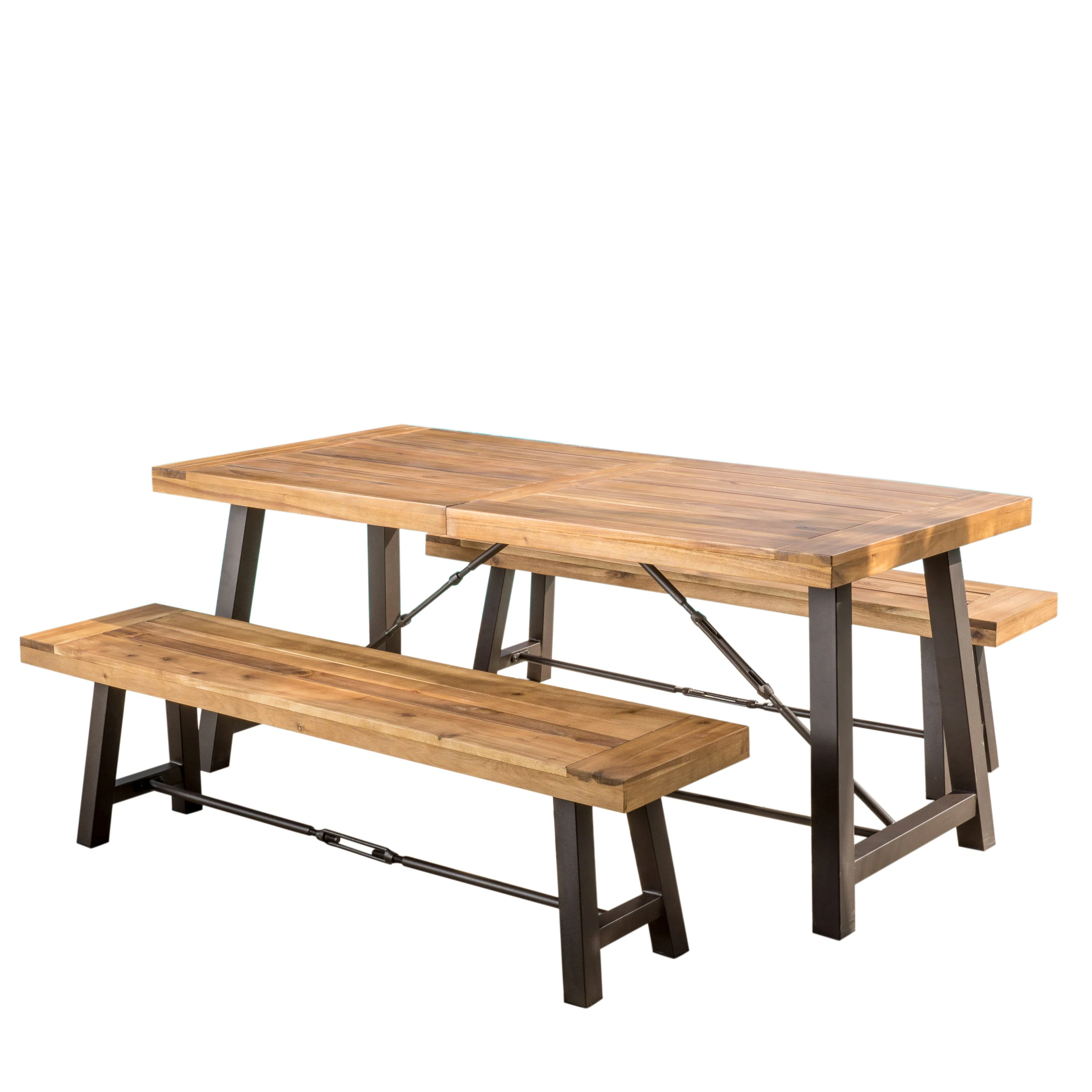 Rosario Rustic Industrial Outdoor Teak Finish Acacia Wood Picnic Dining Set - furnishings