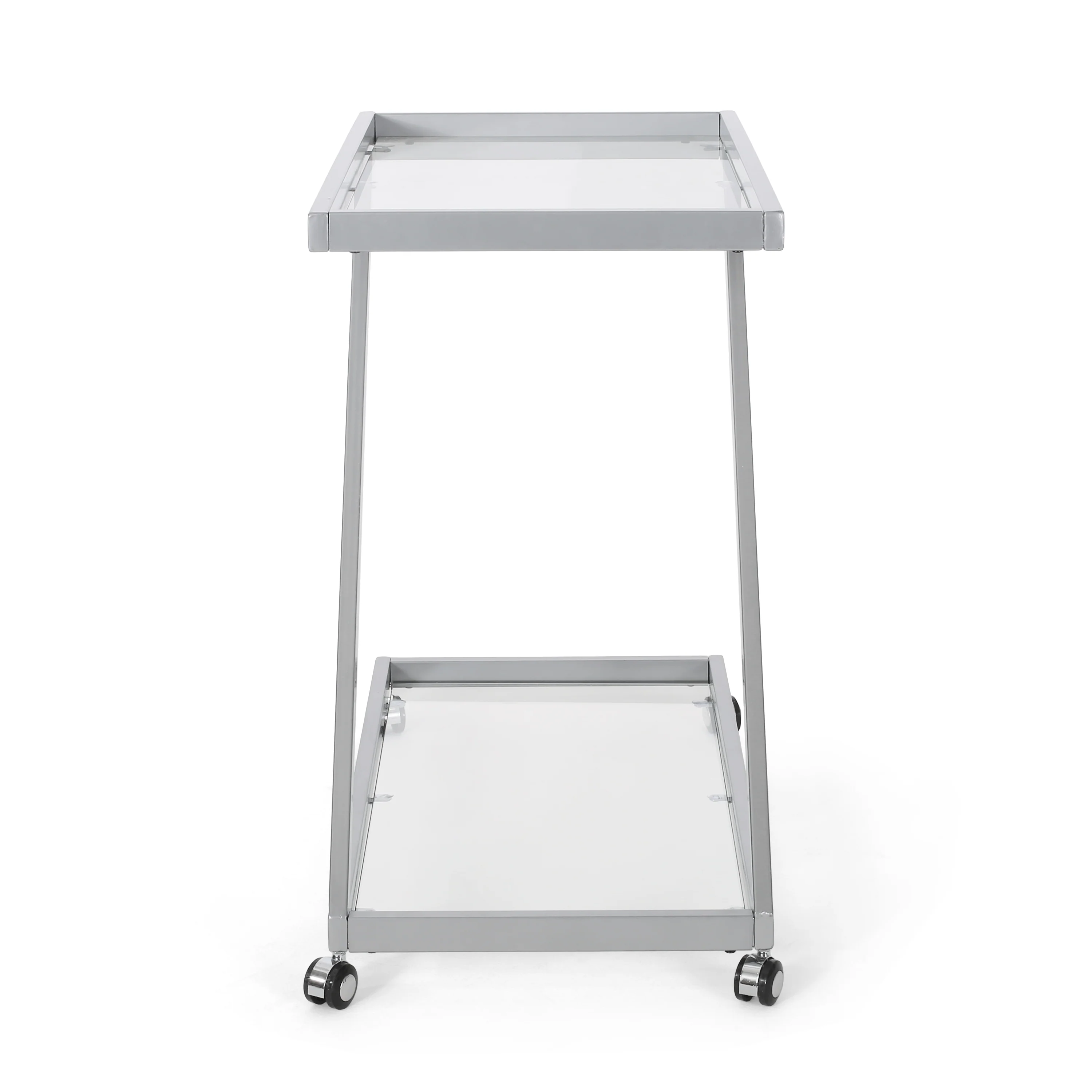 Cantrell Modern Iron and Glass 2 Tier Bar Cart, Silver - furnishings