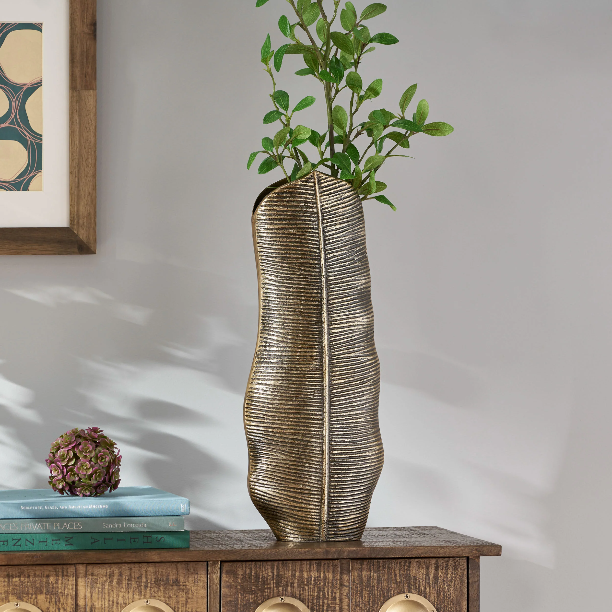 Clarkdale Handcrafted Aluminum Leaf Vase - furnishings