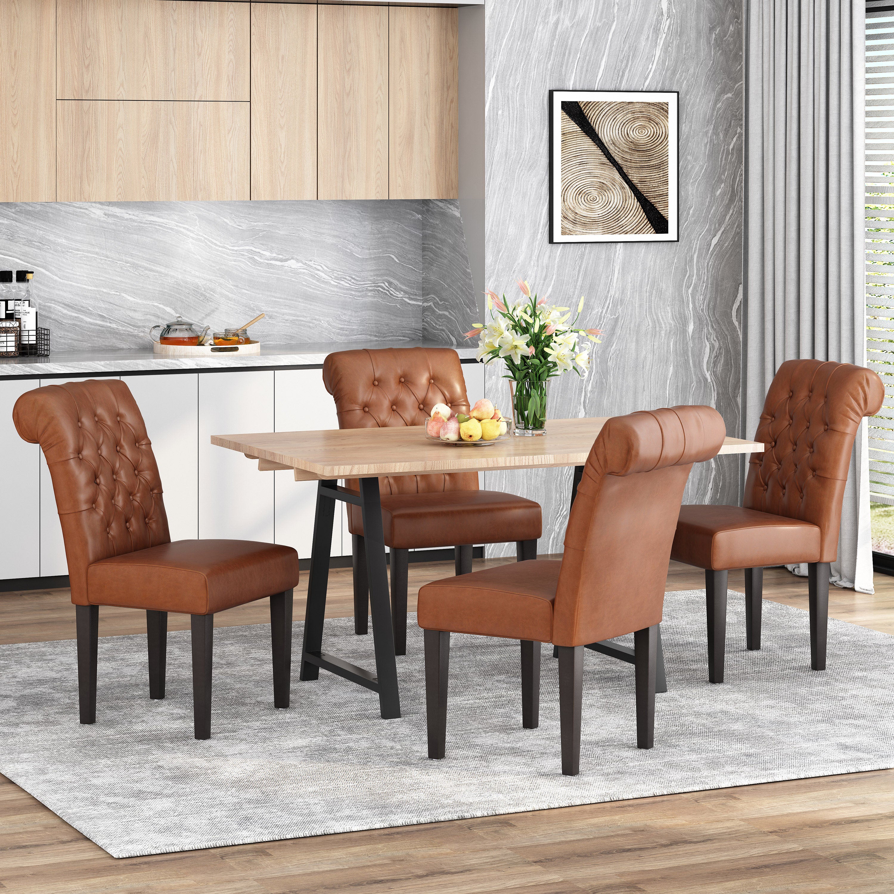 Emerson Contemporary Tufted Rolltop Dining Chairs, Set of 4 - furnishings
