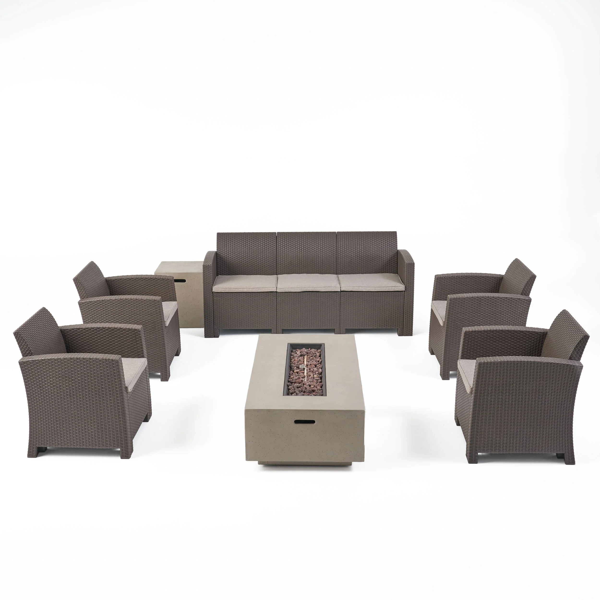 Ken 7-Seater Outdoor Chat Set with Fire Pit - furnishings