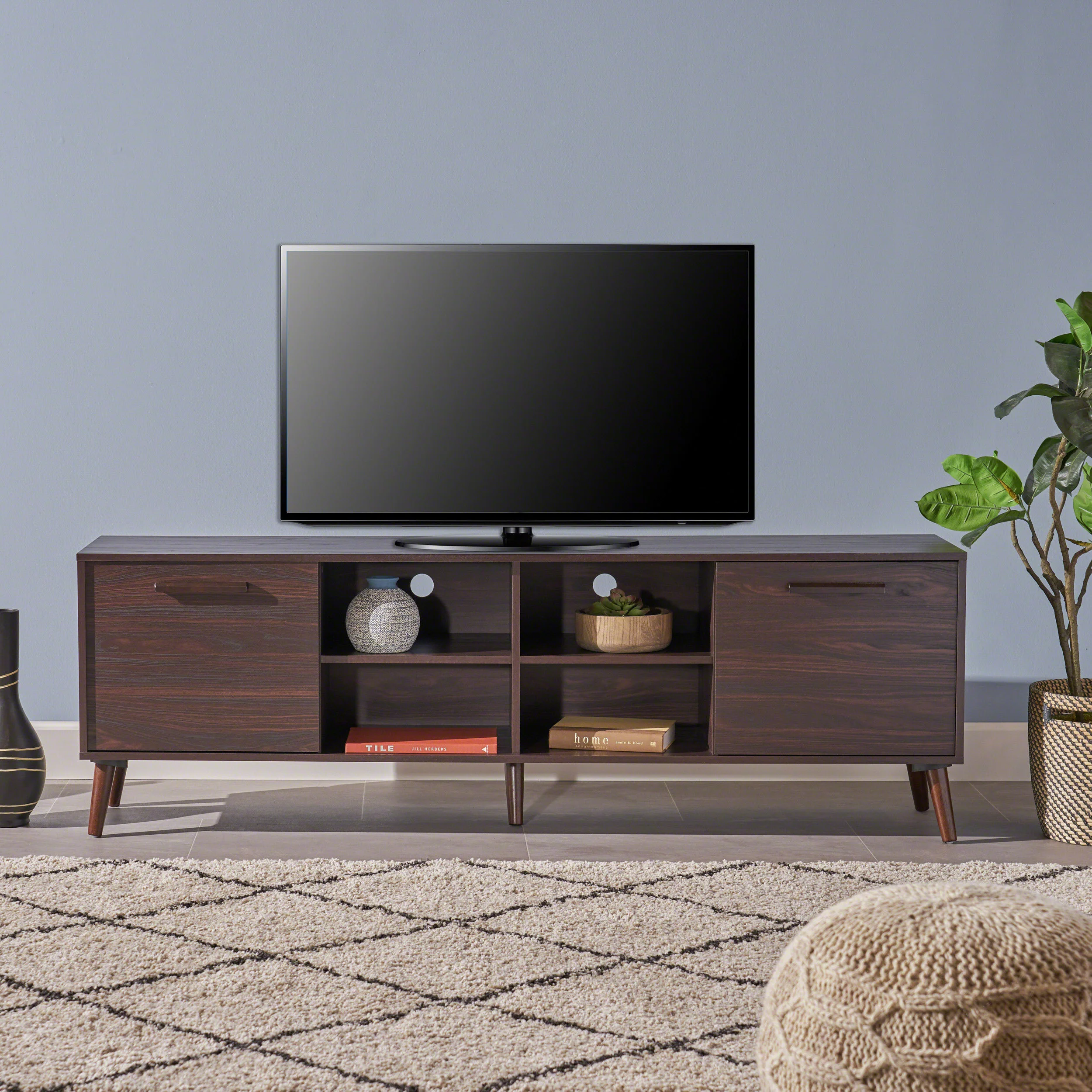 Owensmouth Mid Century Modern 2 Cabinets & Shelves TV Stand - furnishings