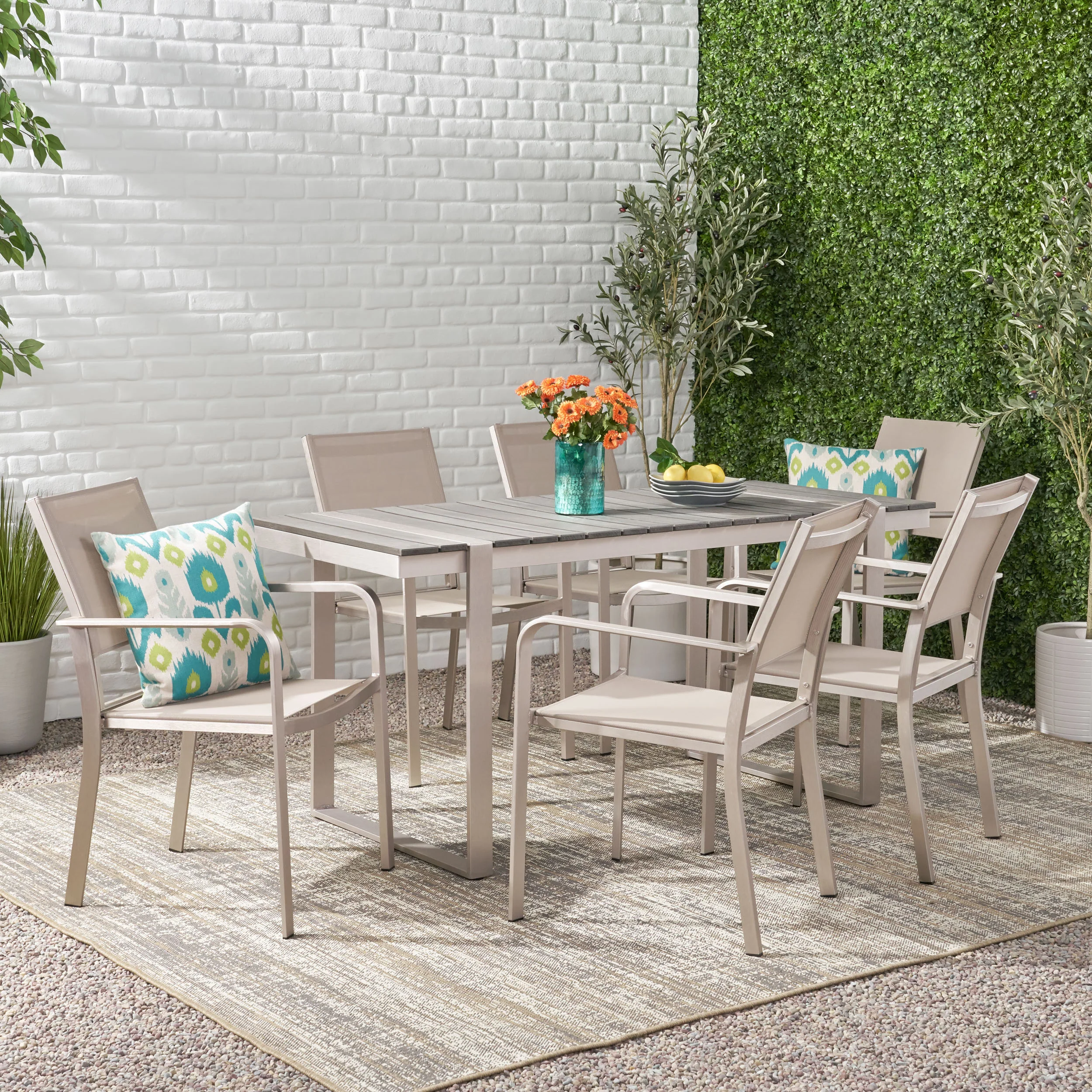 Otero Outdoor 7 Piece Aluminum Dining Set - furnishings