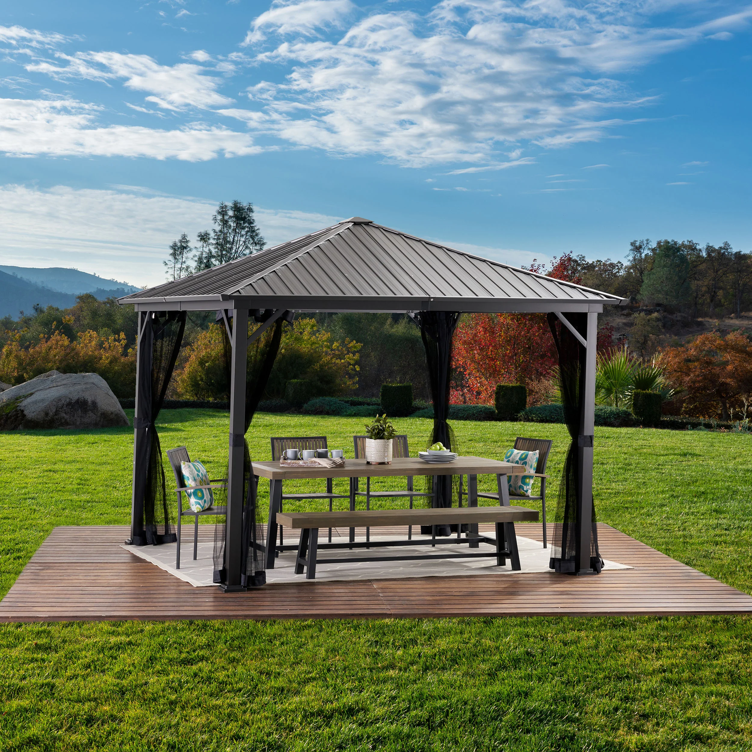 Codie 10' x 10' Outdoor Modern Aluminum Hardtop Gazebo - furnishings