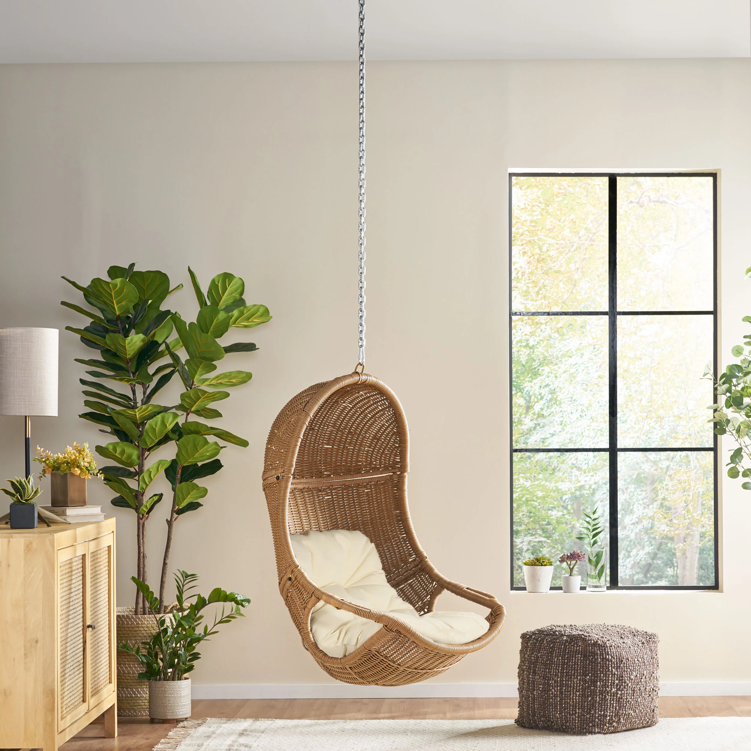 Berrien Orville Outdoor/Indoor Wicker Hanging Nest Chair (No Stand) - furnishings