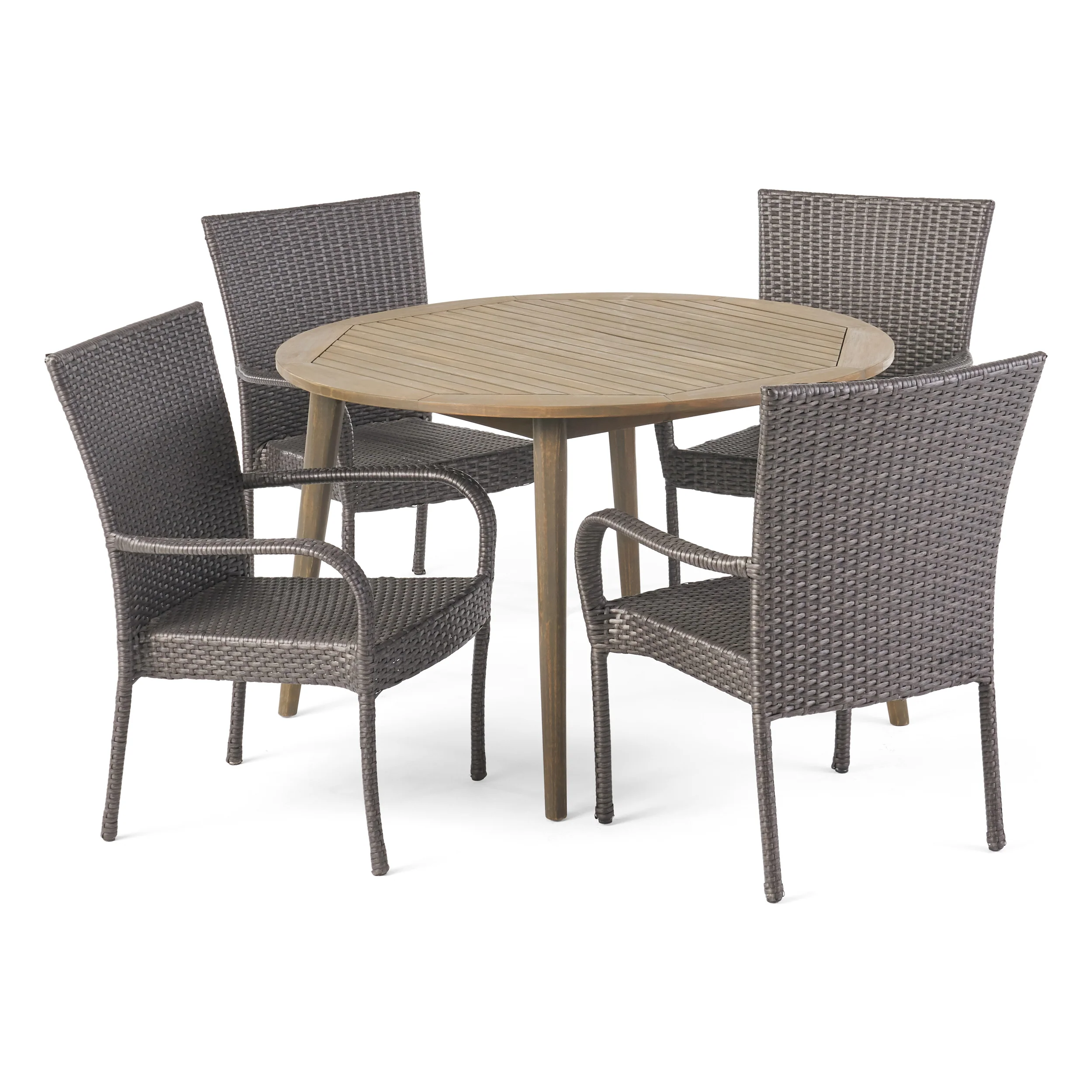 Ivey Outdoor 5 Piece Wood and Wicker Dining Set - furnishings
