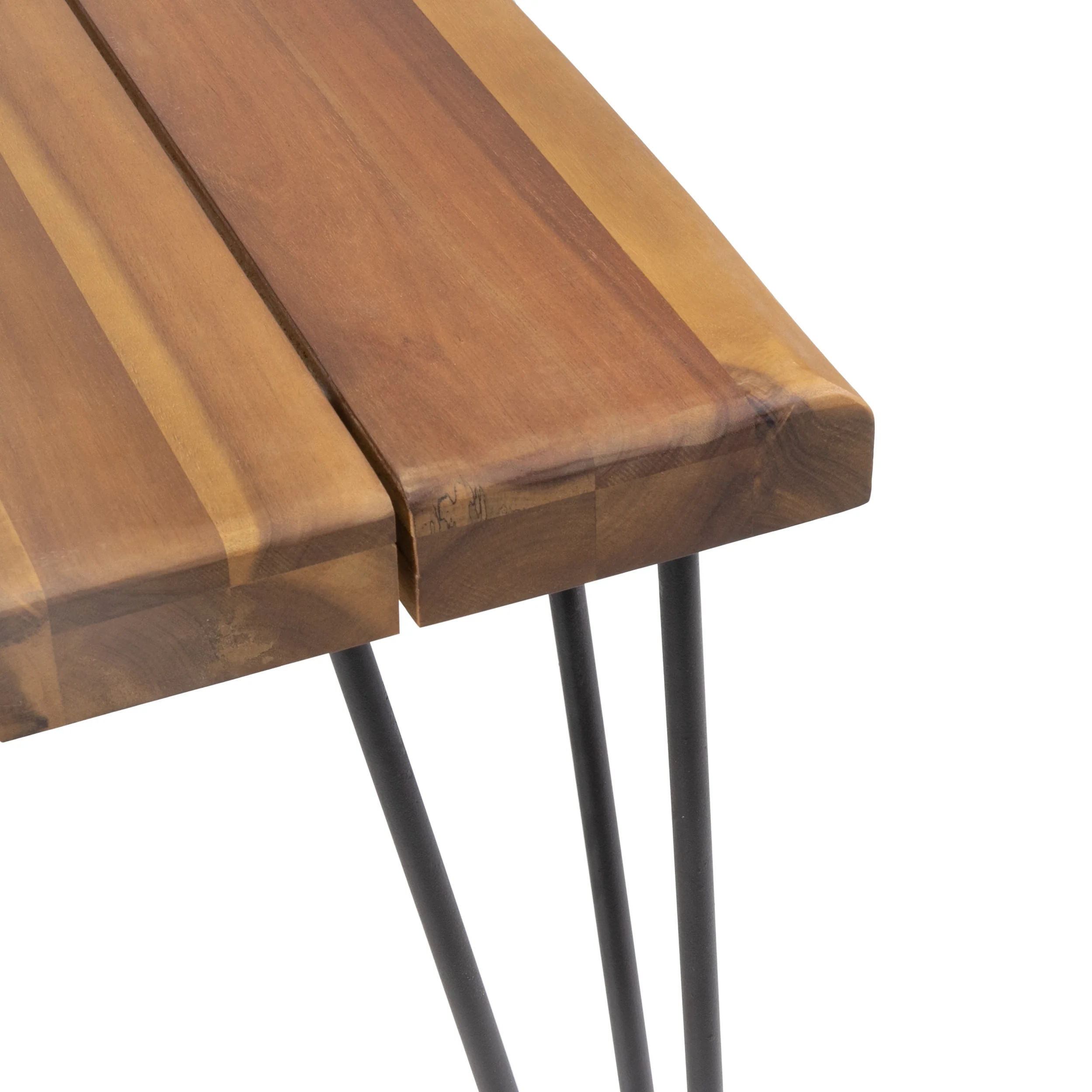 Zephyra Outdoor Modern Industrial 3 Piece Acacia Wood Picnic Dining Set with Metal Hairpin Legs - furnishings