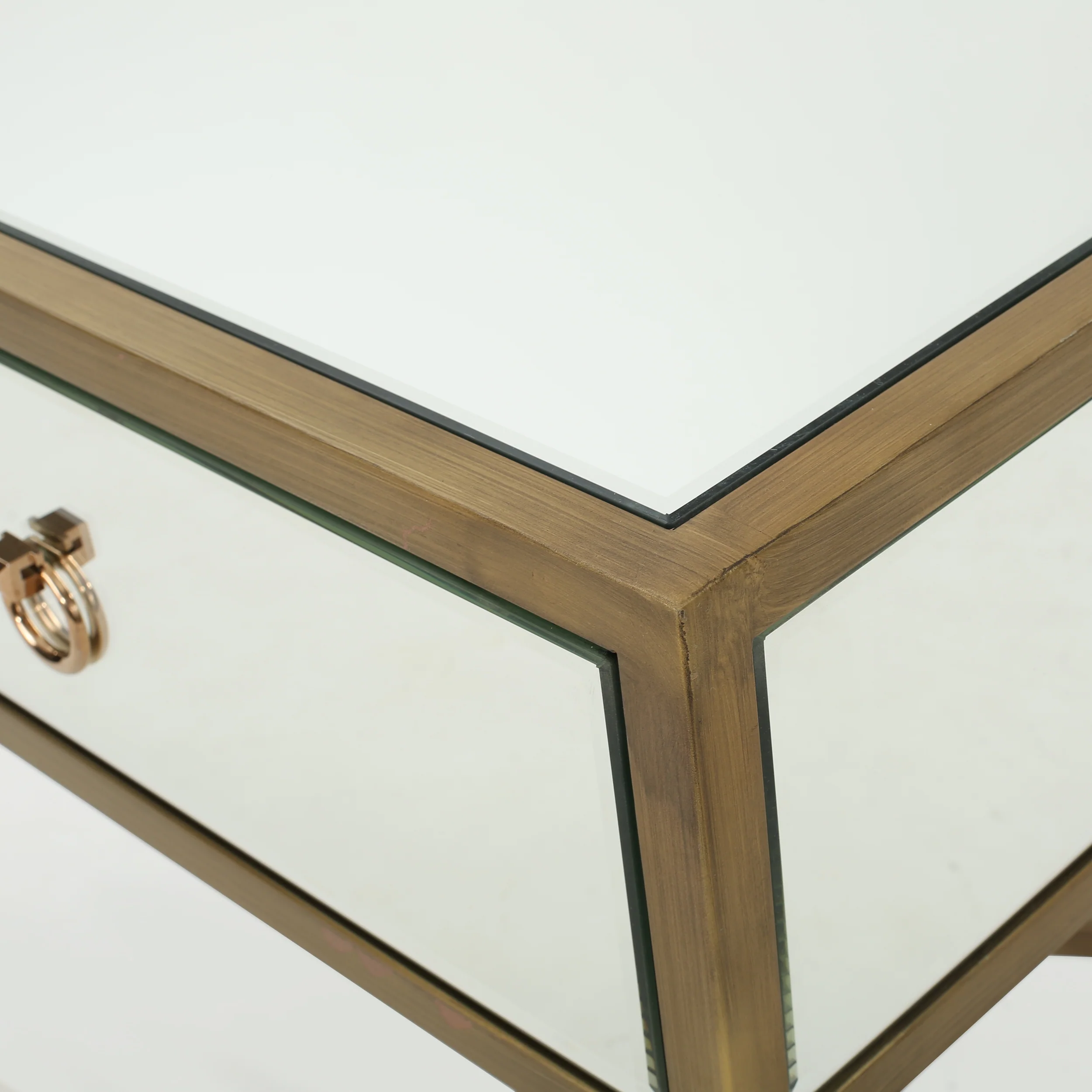Siryen Modern Mirror Finished Side Table with Gold Iron Accents - furnishings