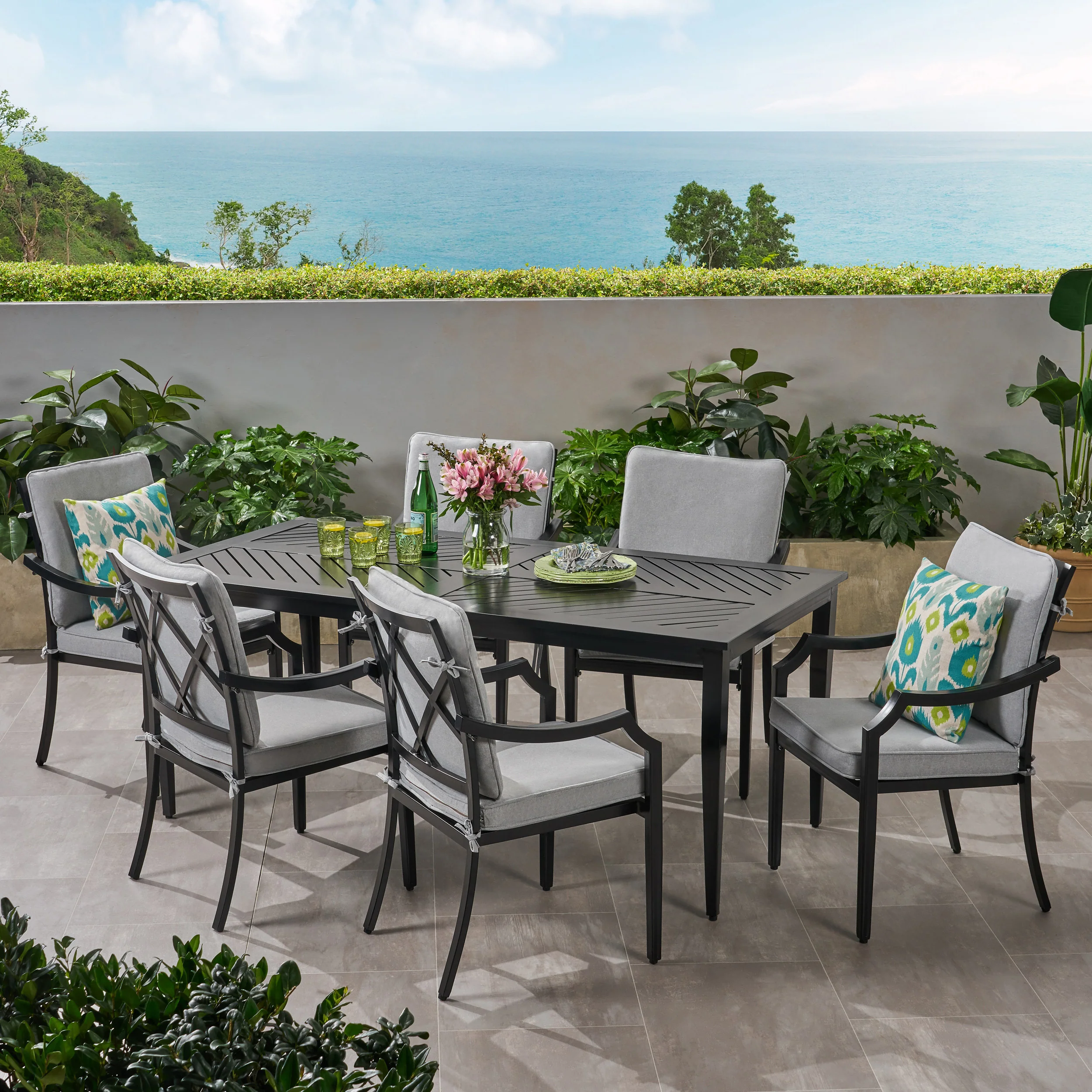 Carlson Diego Outdoor 6 Seater Aluminum Rectangular Dining Set - furnishings