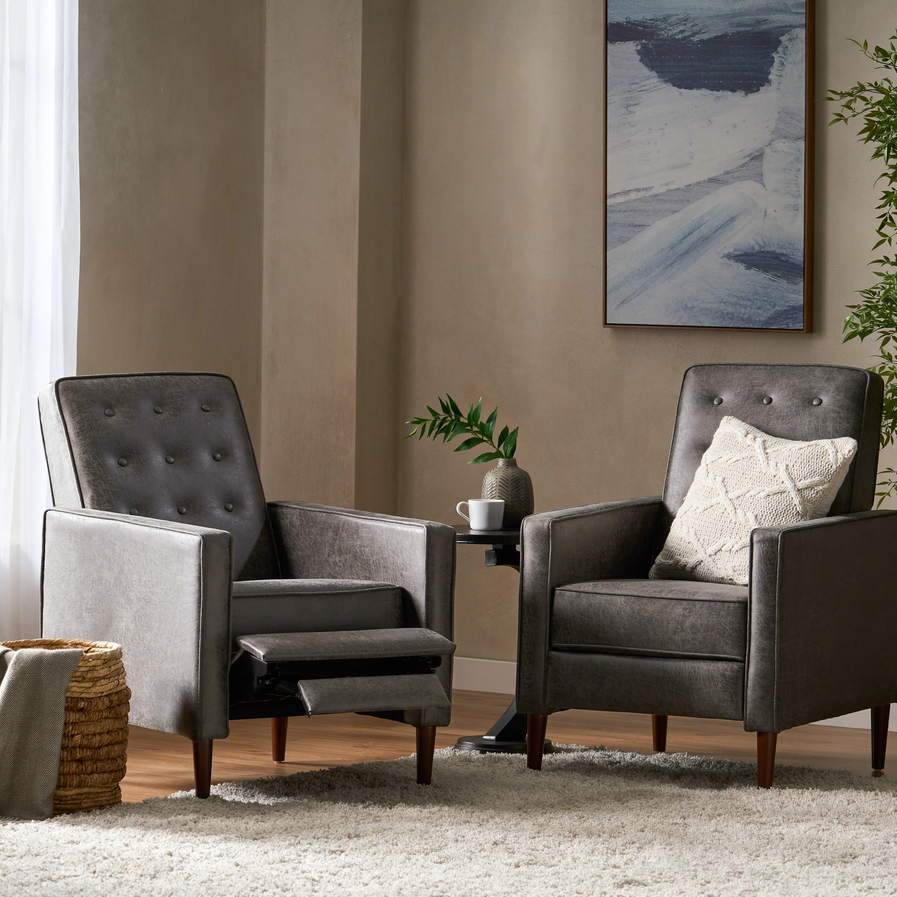 Mason Mid-Century Modern Tufted Back Microfiber Recliner - furnishings