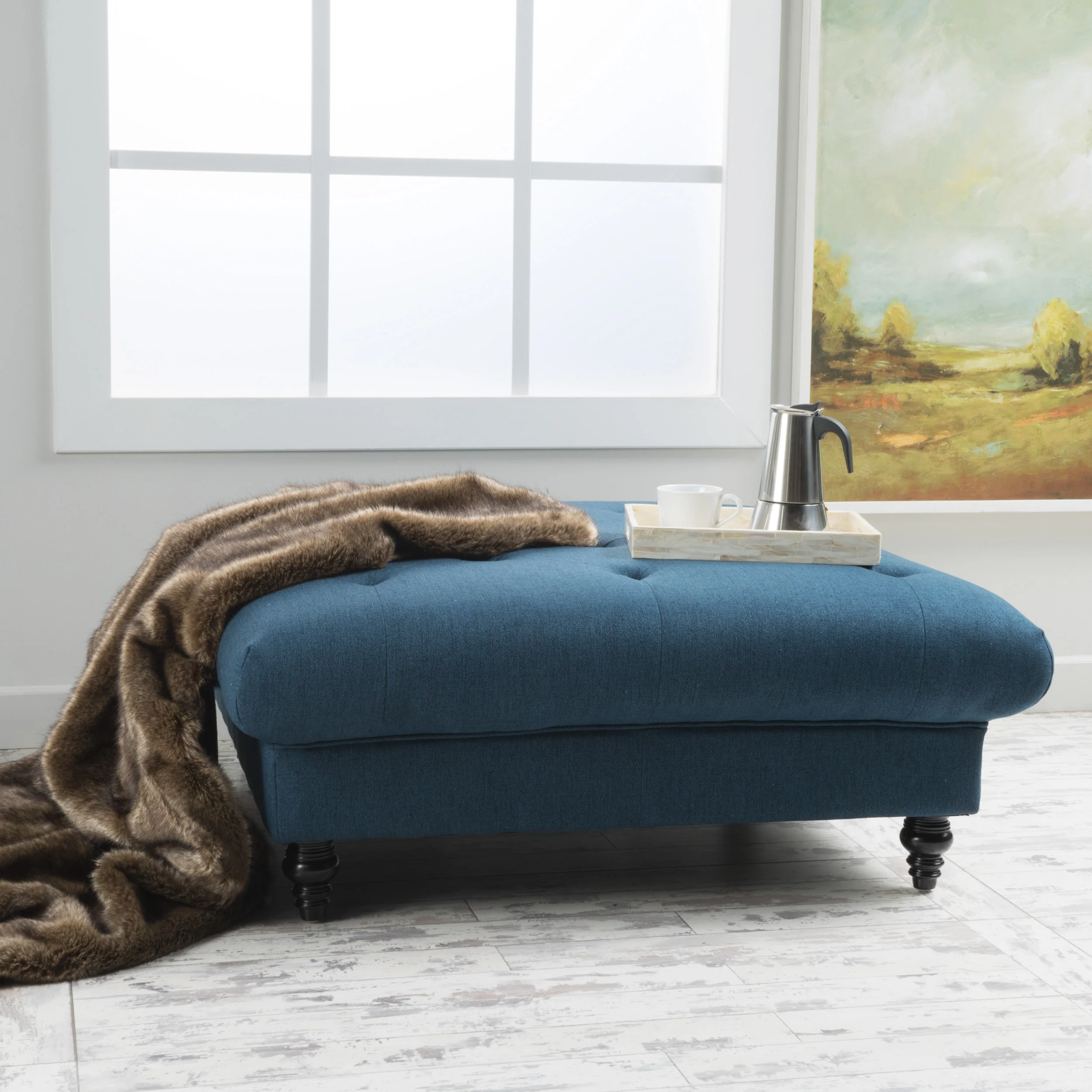 Parisian Tufted Fabric Square Ottoman Coffee Table - furnishings