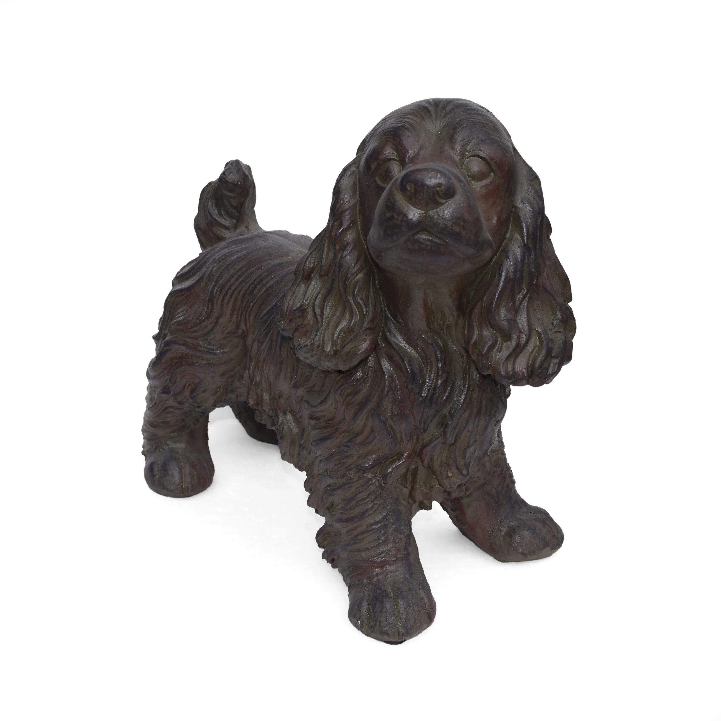 Messiah Outdoor Cocker Spaniel Dog Garden Statue, Brown Finish - furnishings