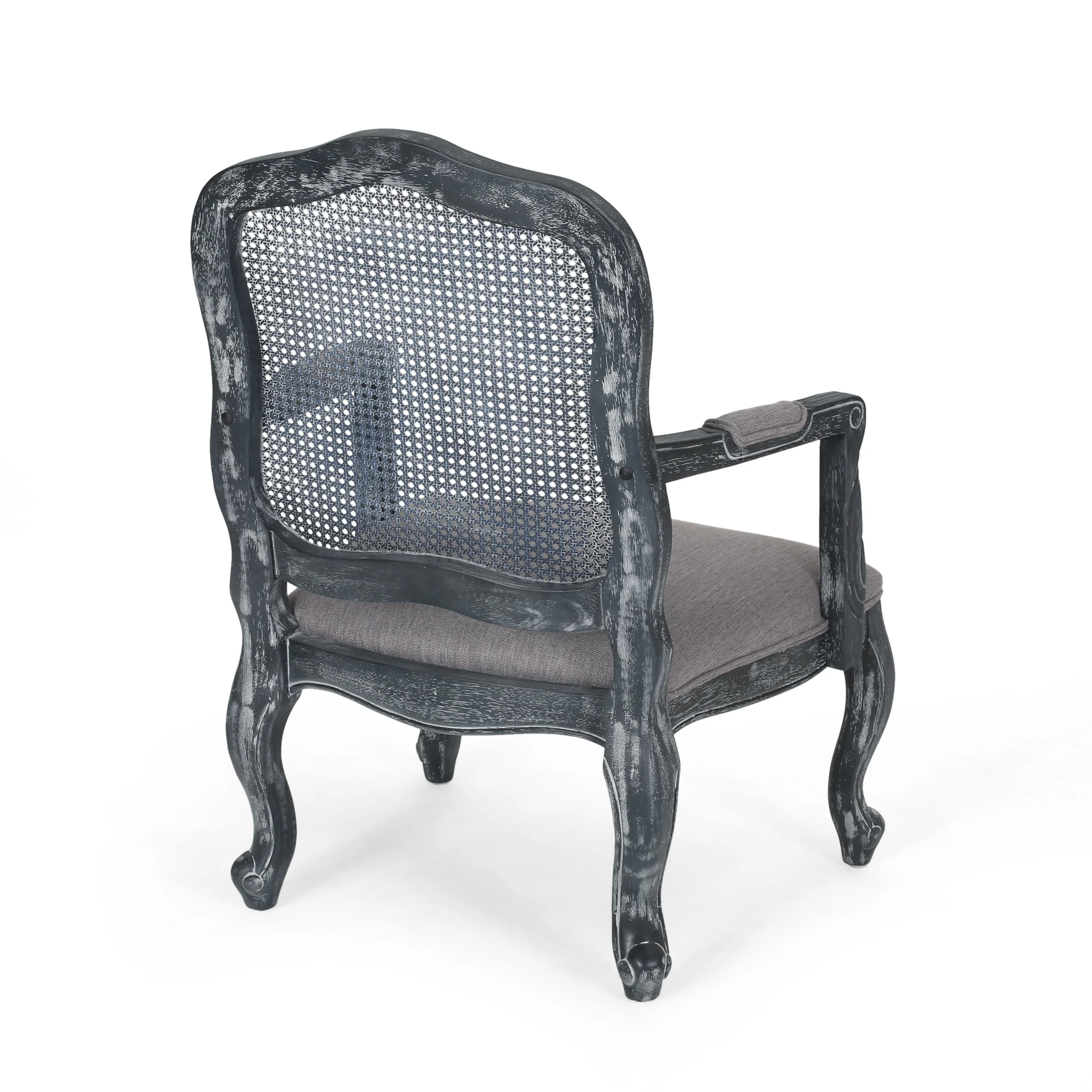 Biorn French Country Wood and Cane Upholstered Dining Armchair - furnishings