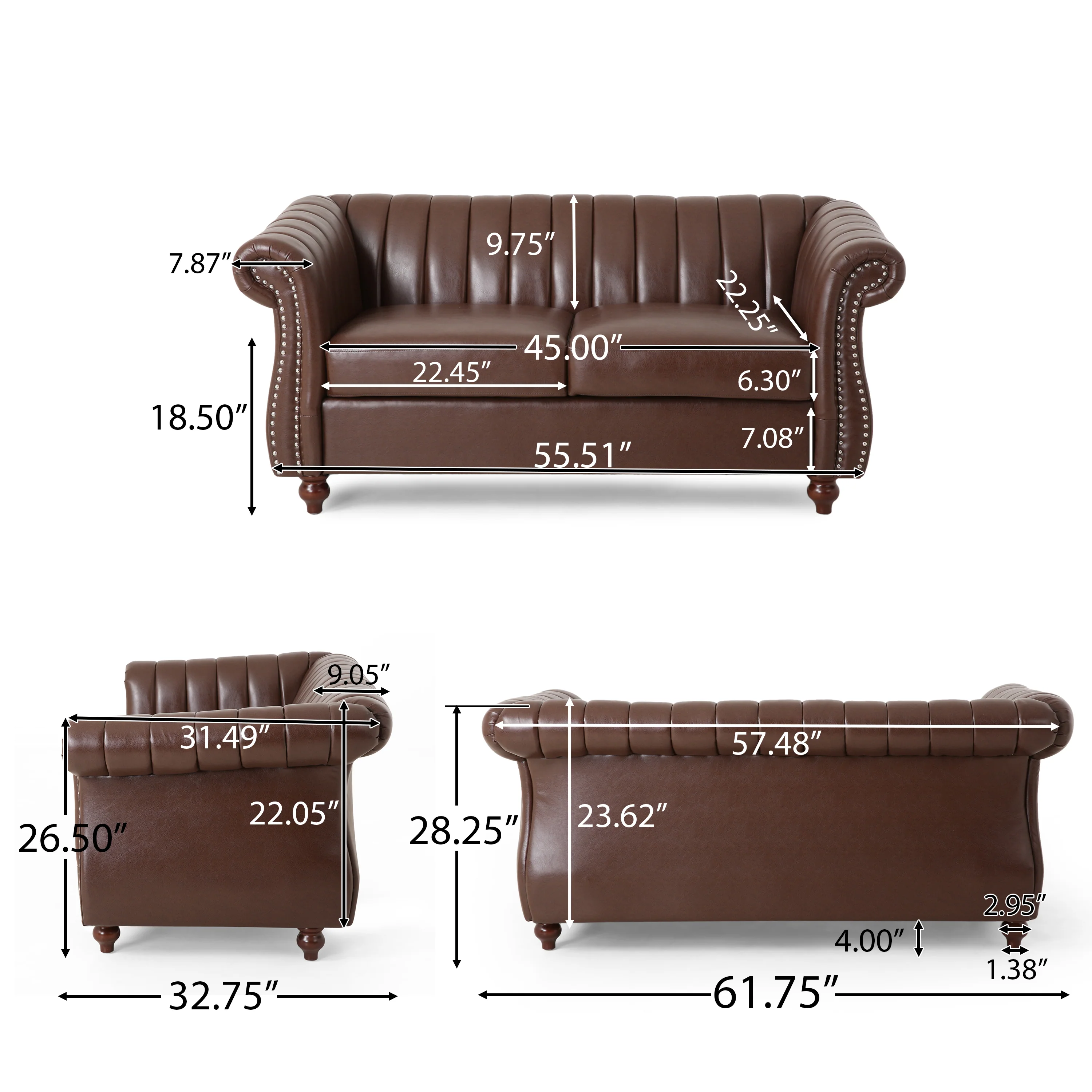 Bauman Modern Glam Channel Stitch Loveseat with Nailhead Trim - furnishings