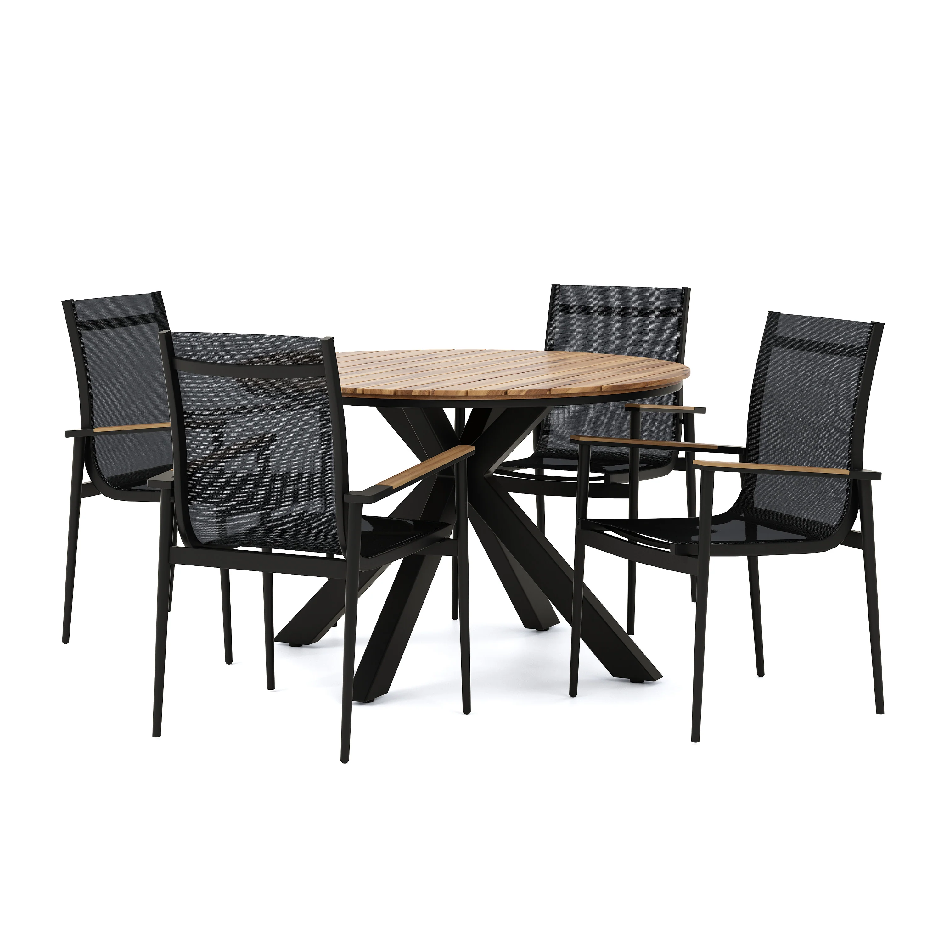 Norcrest Outdoor Mesh and Acacia Wood 5 Piece Dining Set, Black and Teak - furnishings